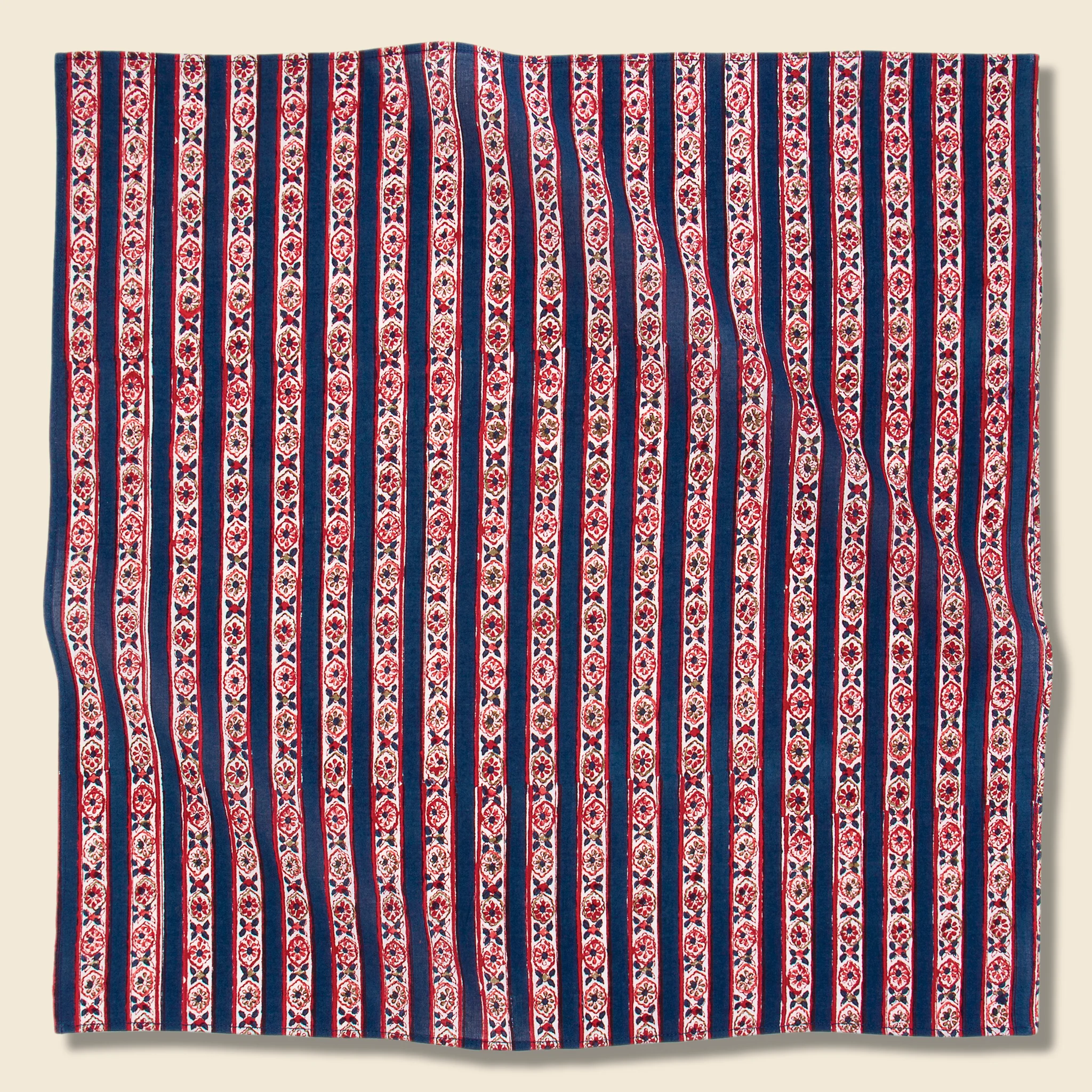 Floral Stripe Block Print Bandana - Blue/Red