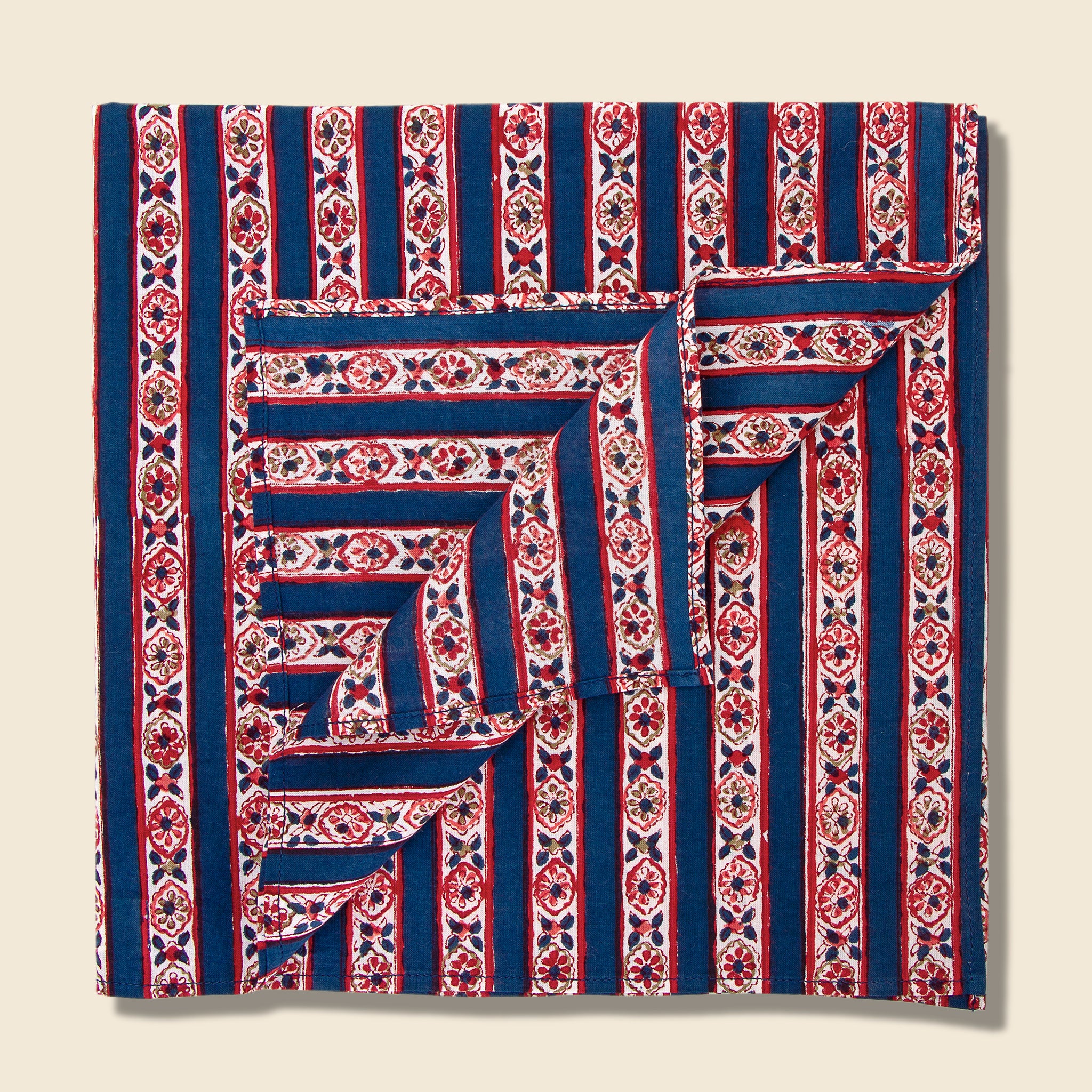 Floral Stripe Block Print Bandana - Blue/Red - Image 2
