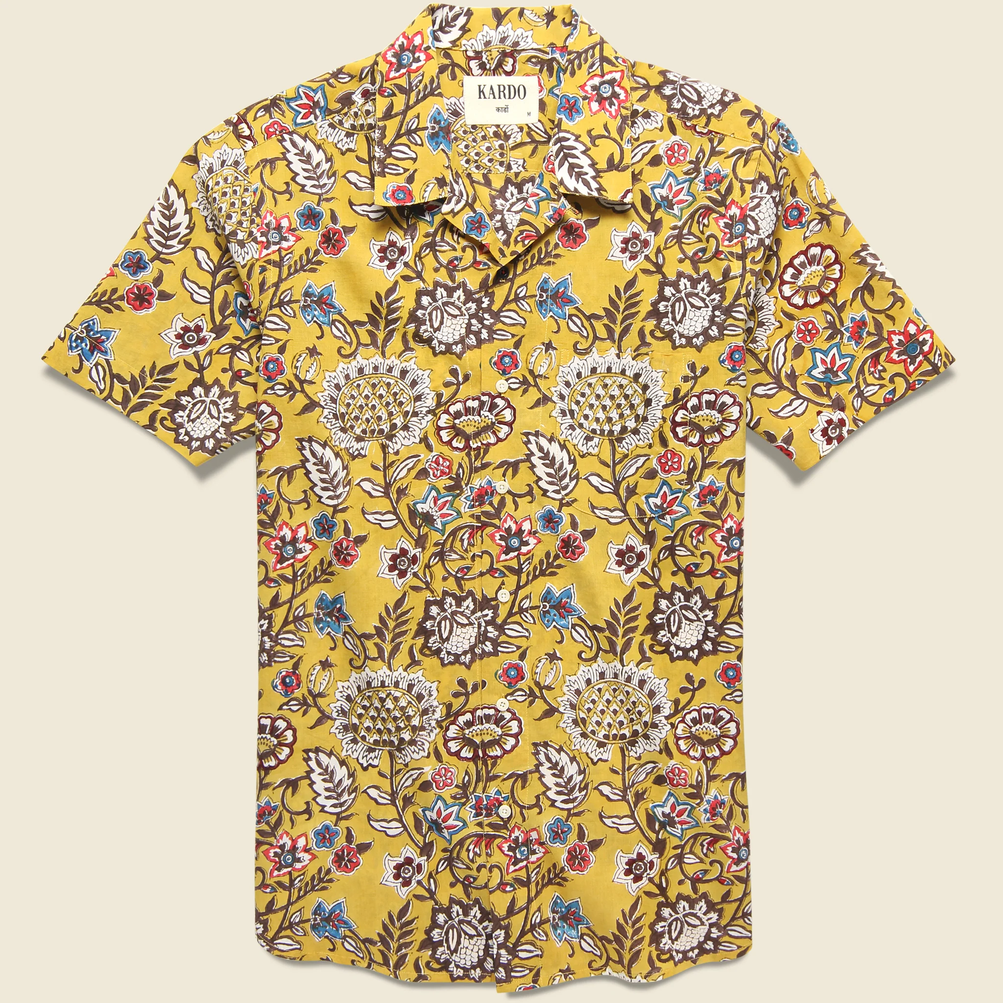 Lamar Block Print Floral Shirt - Yellow