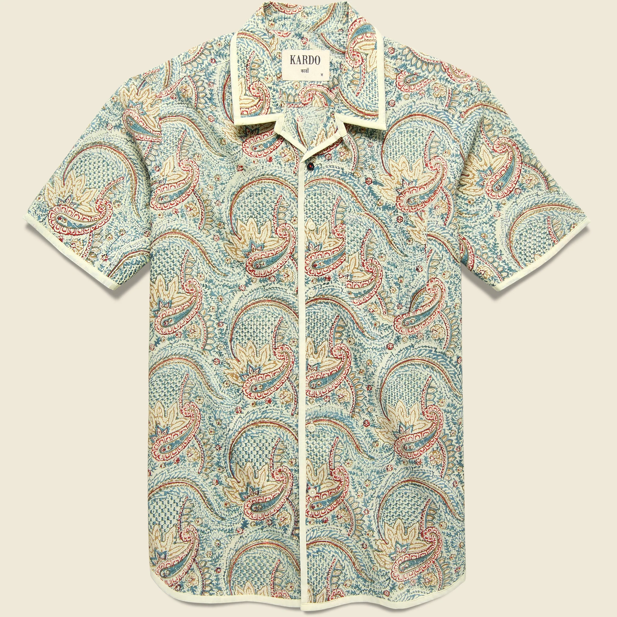 Lamar Block Print Paisley Shirt - Light Blue/Red