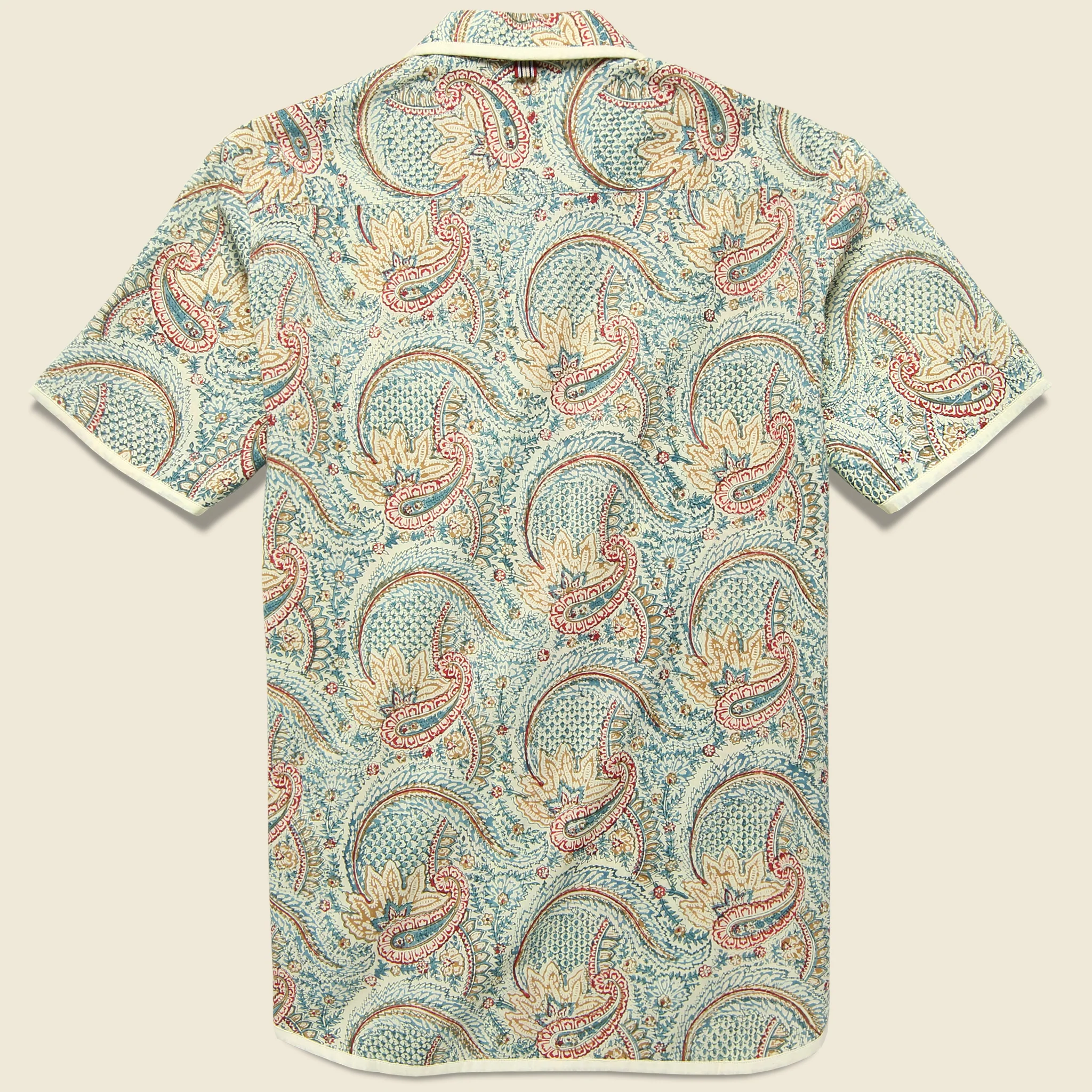 Lamar Block Print Paisley Shirt - Light Blue/Red - Image 2