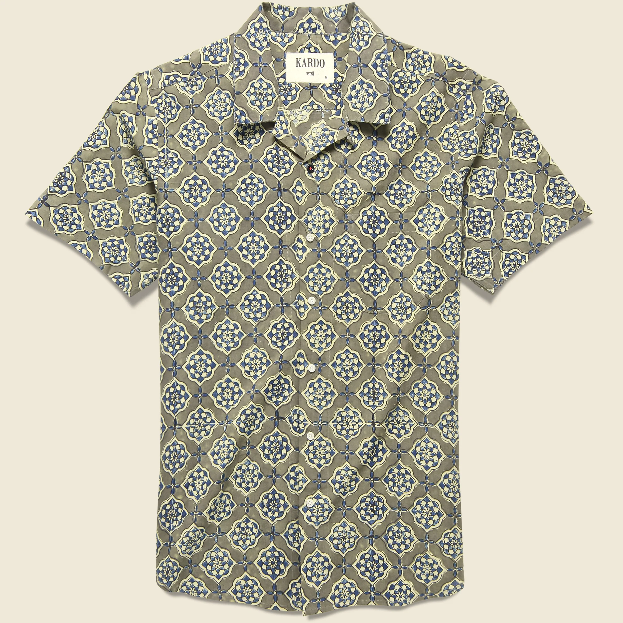 Lamar Block Print Tile Shirt - Grey/Blue