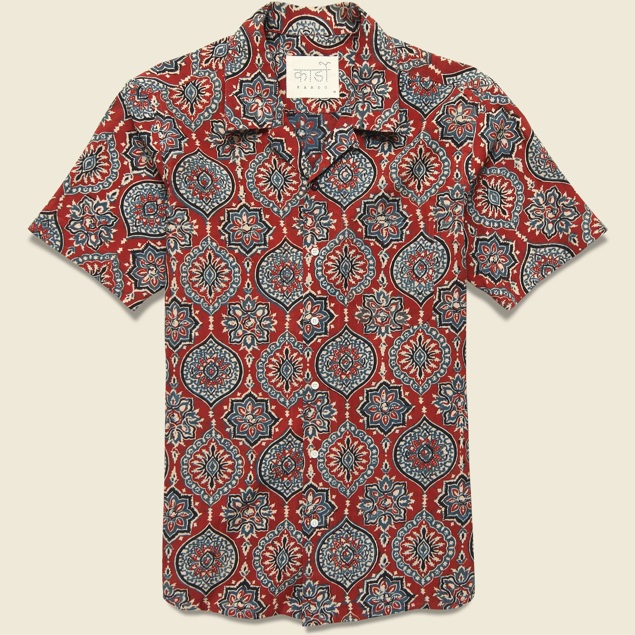 Lamar Block Print Tile Shirt - Red
