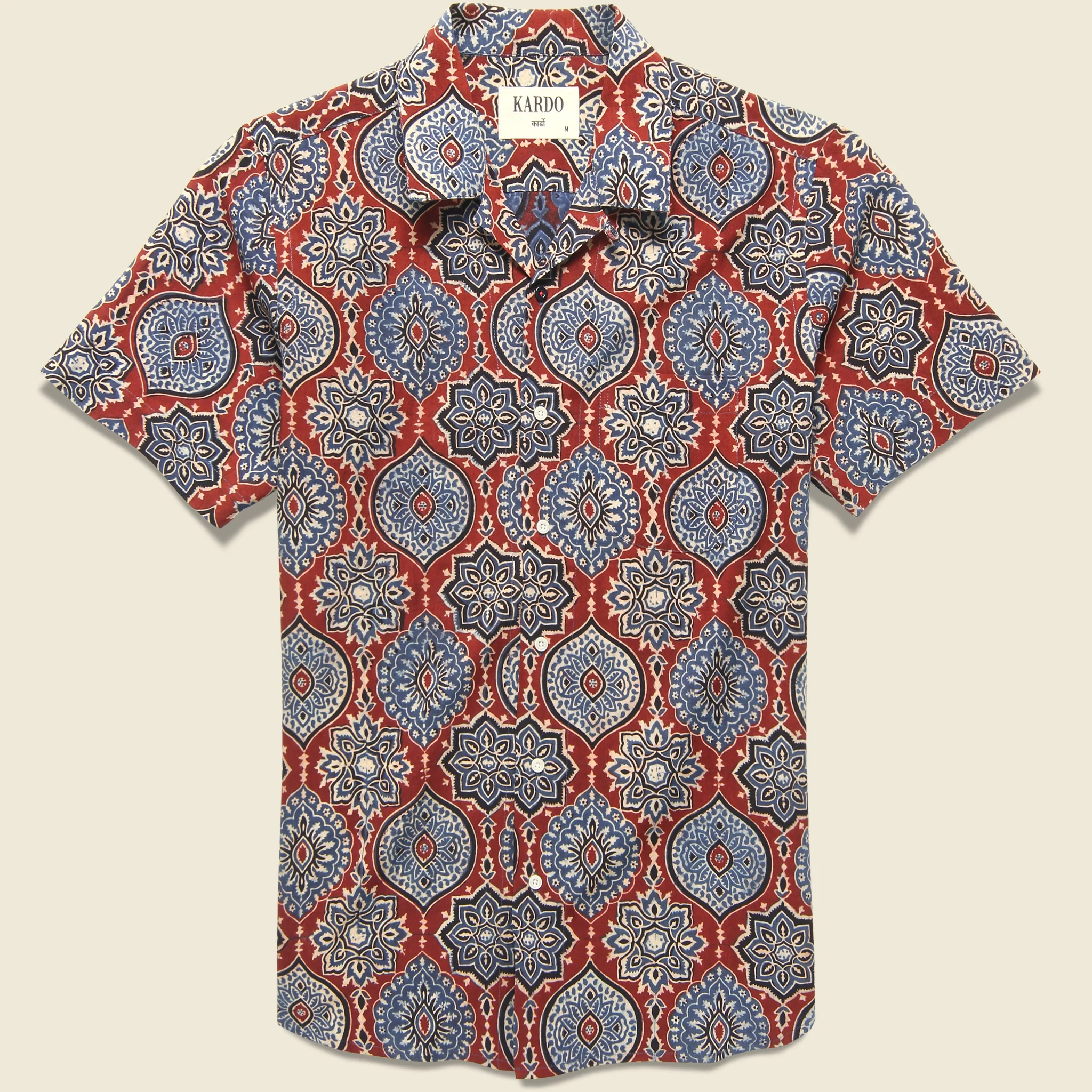 Lamar Block Print Tile Shirt - Red/Blue
