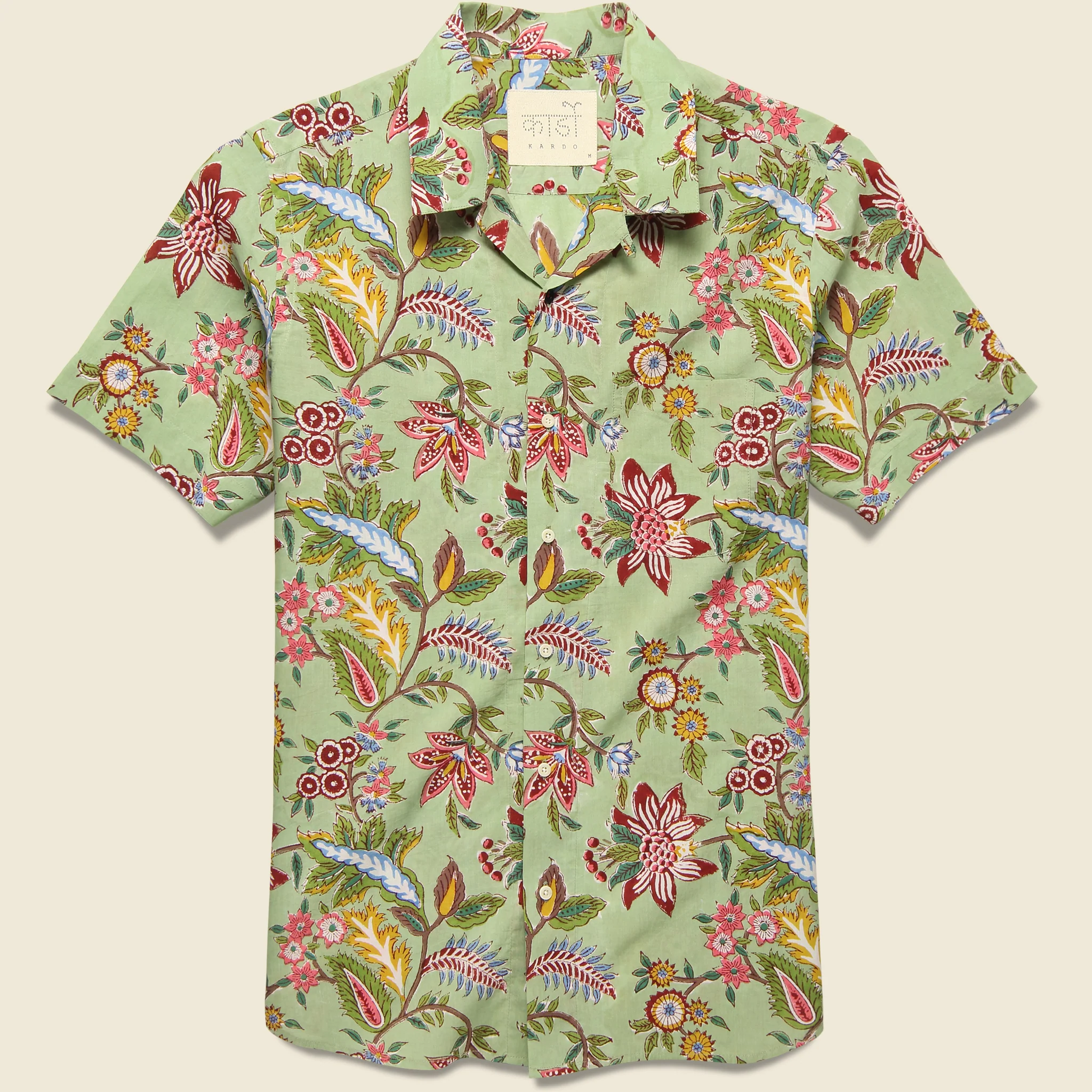 Lamar Floral Paisley Block Print Shirt - Sage