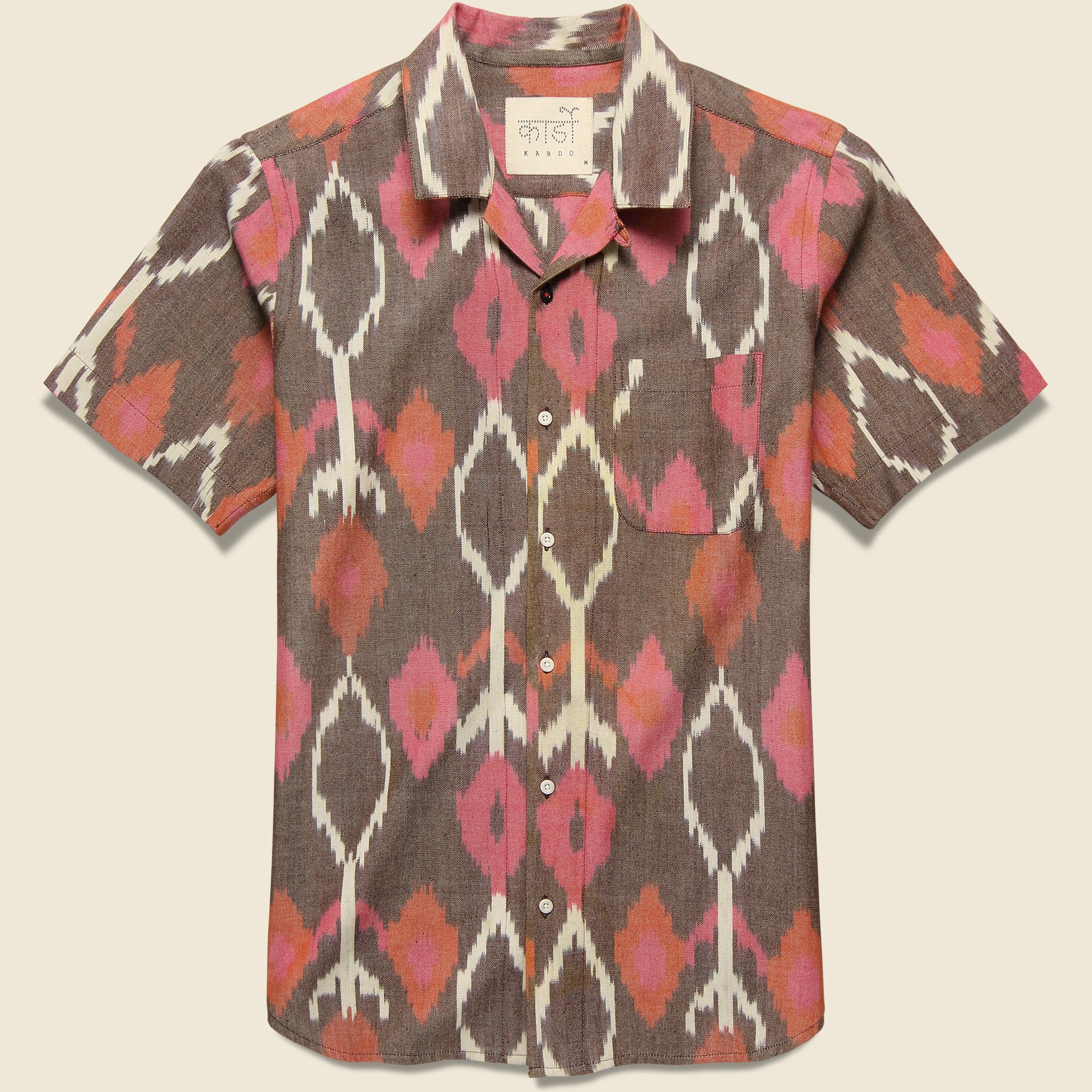 Lamar Handloom Ikat Shirt - Brown/Pink