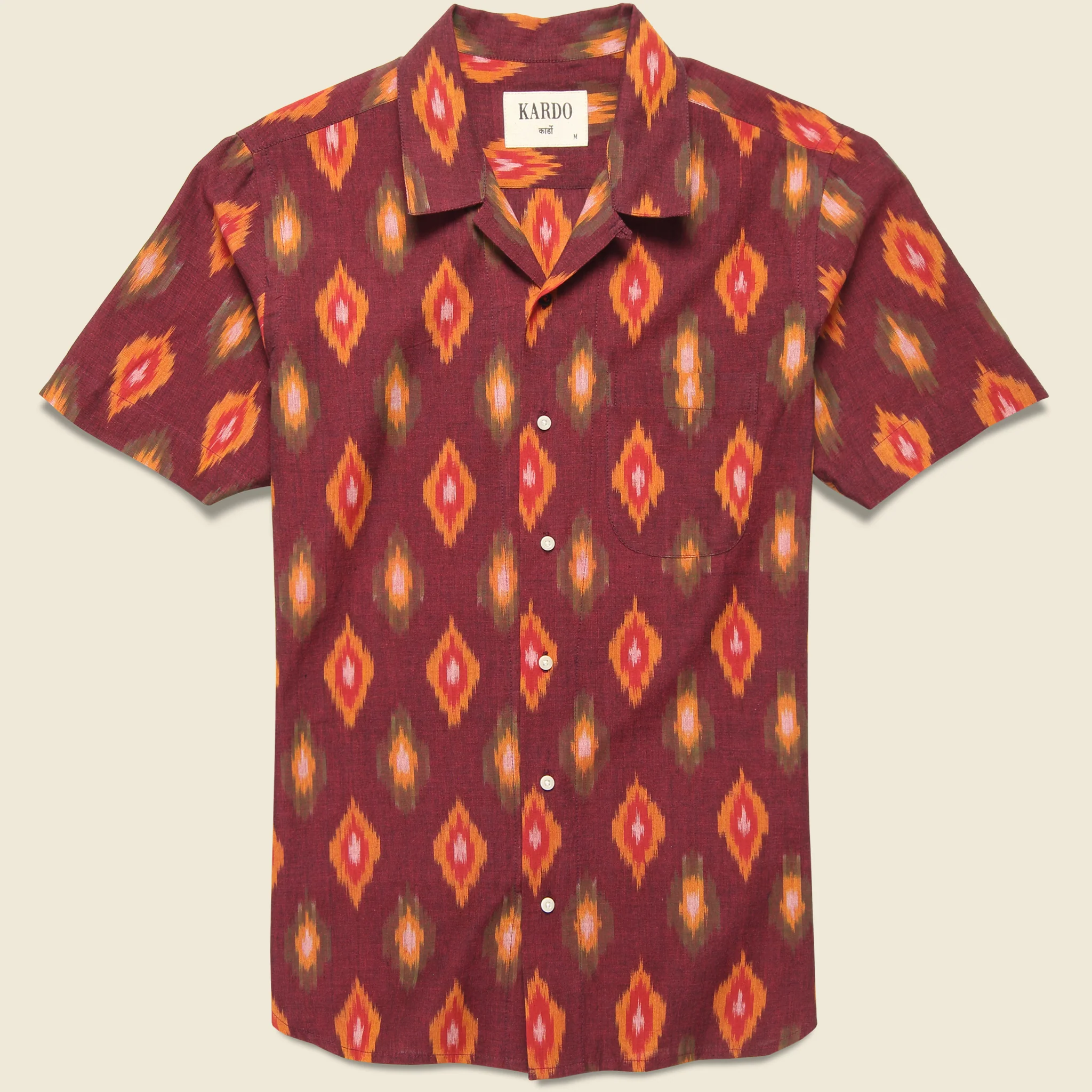 Lamar Ikat Shirt - Burgundy/Orange