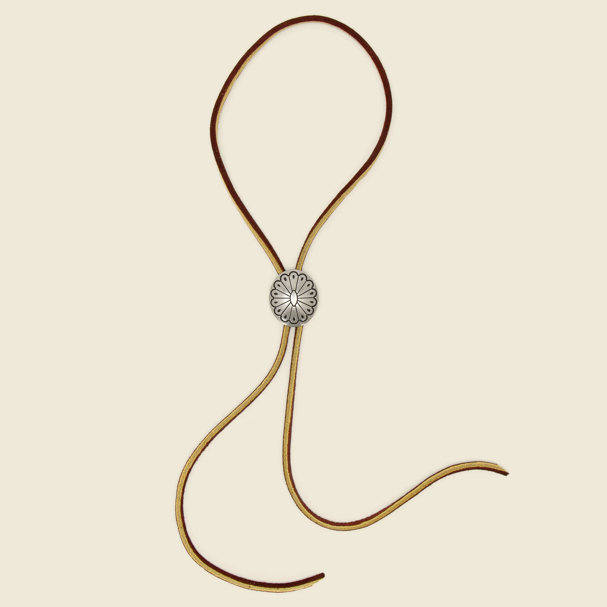 Leather Bolo Tie with Concho - Brown/Turquoise