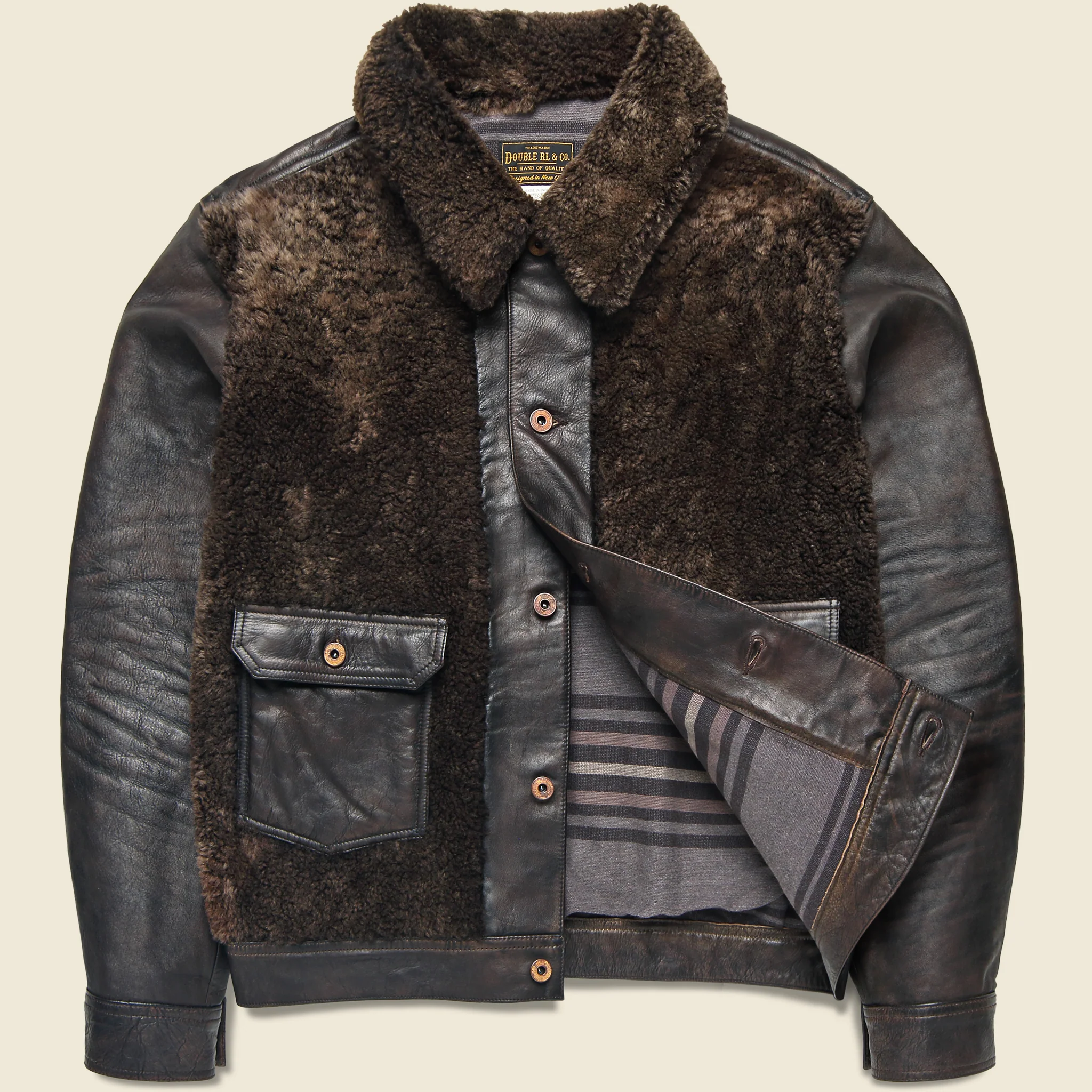 Leather Grizzly Jacket - Black & Brown - Image 3
