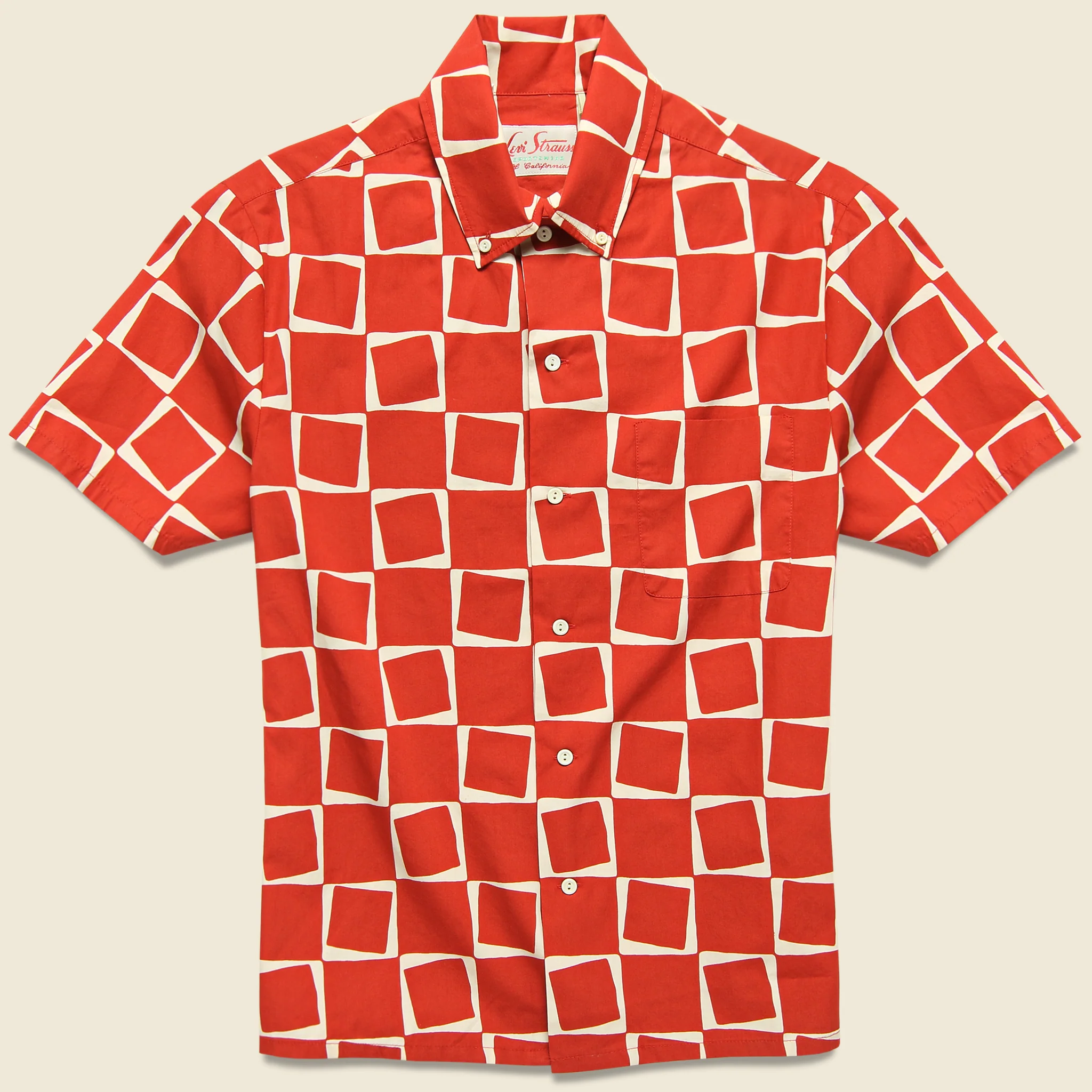 1950s Atomic Square Print Shirt - Red