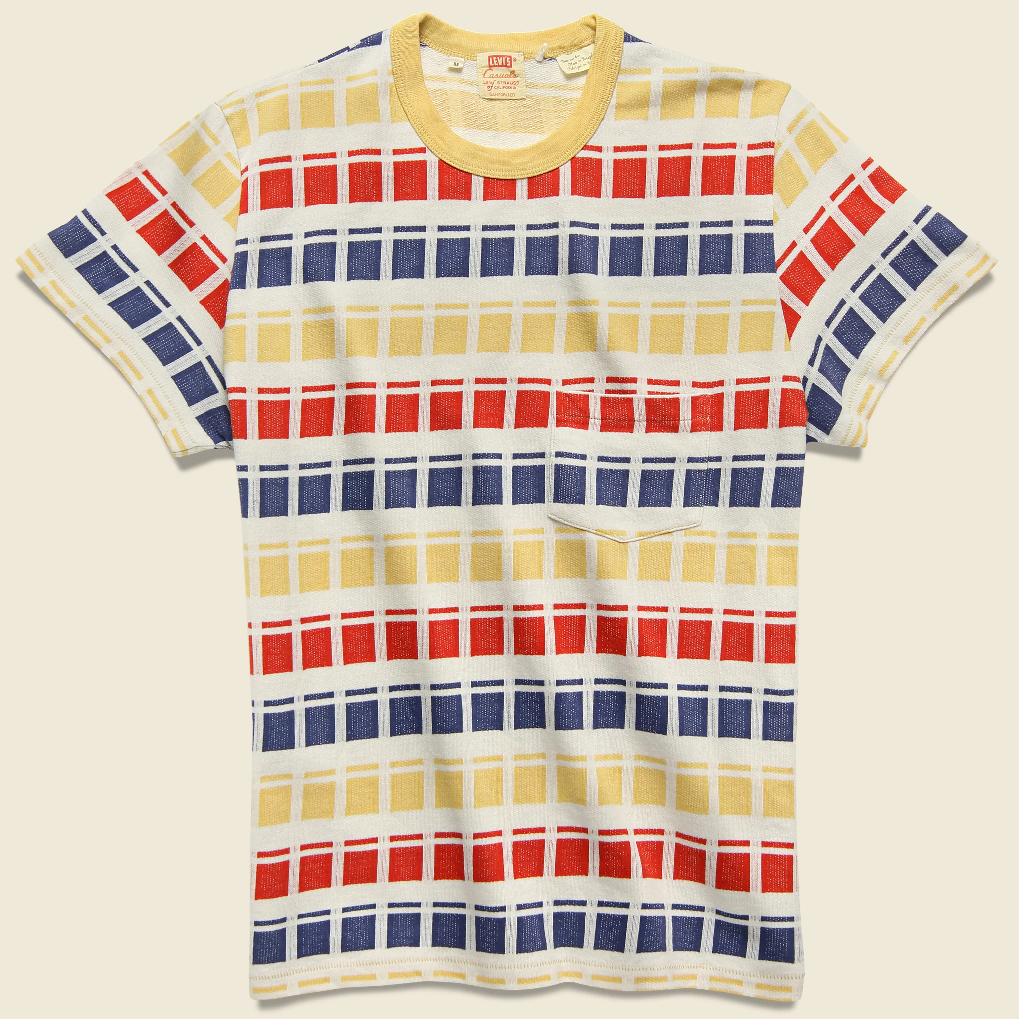 1960s Casual Stripe Tee - Red Block Jacquard
