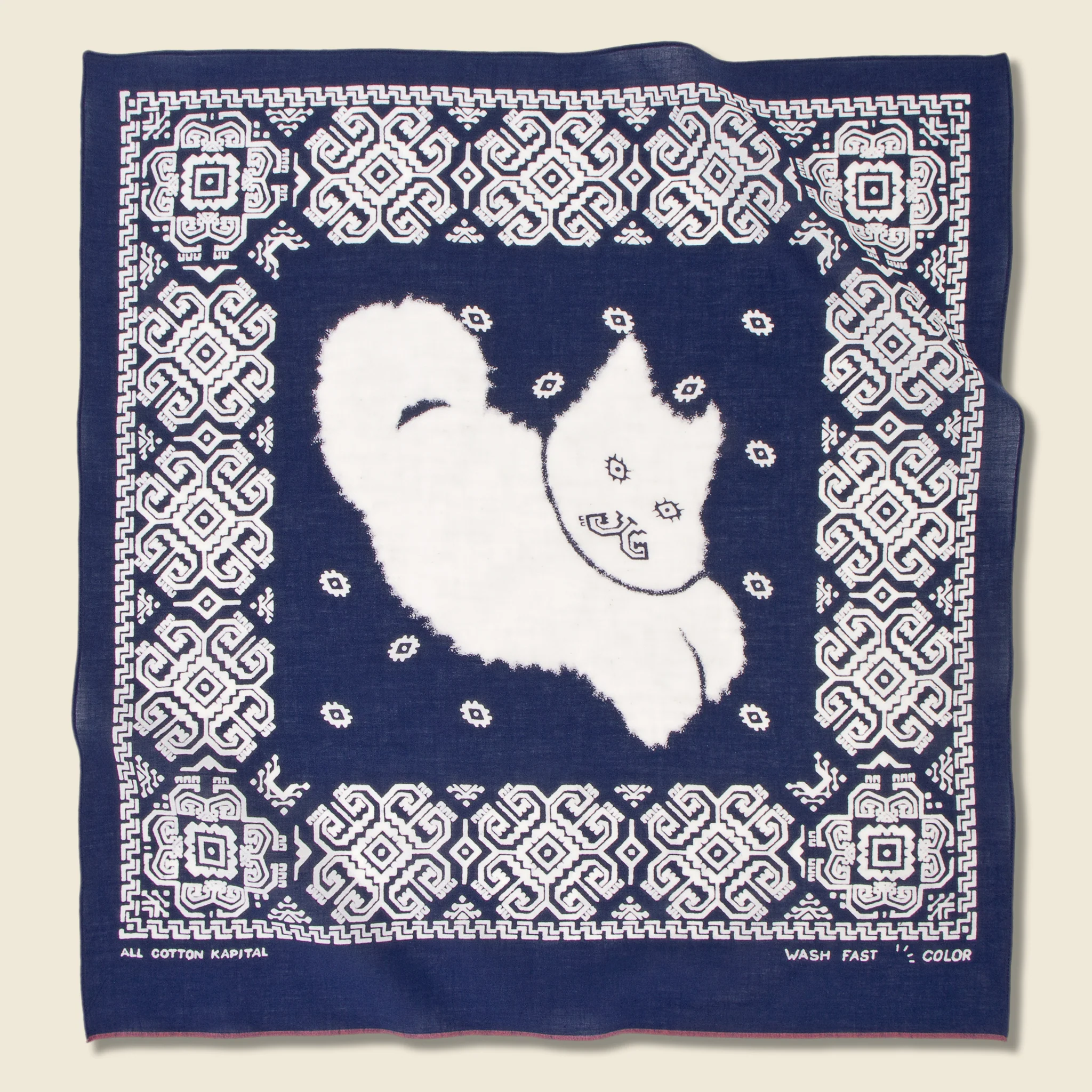 Lightning Dance Cat Selvedge Bandana - Navy