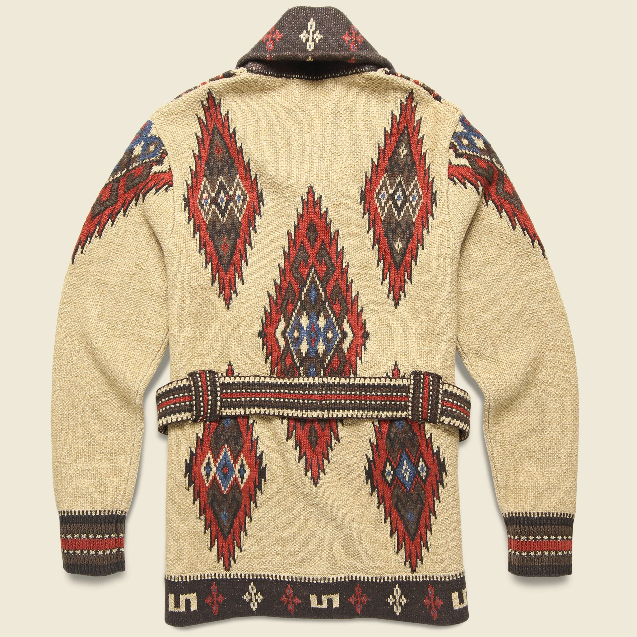 Linen-Blend Belted Cardigan - Tan/Brown/Red Mutli - Image 2
