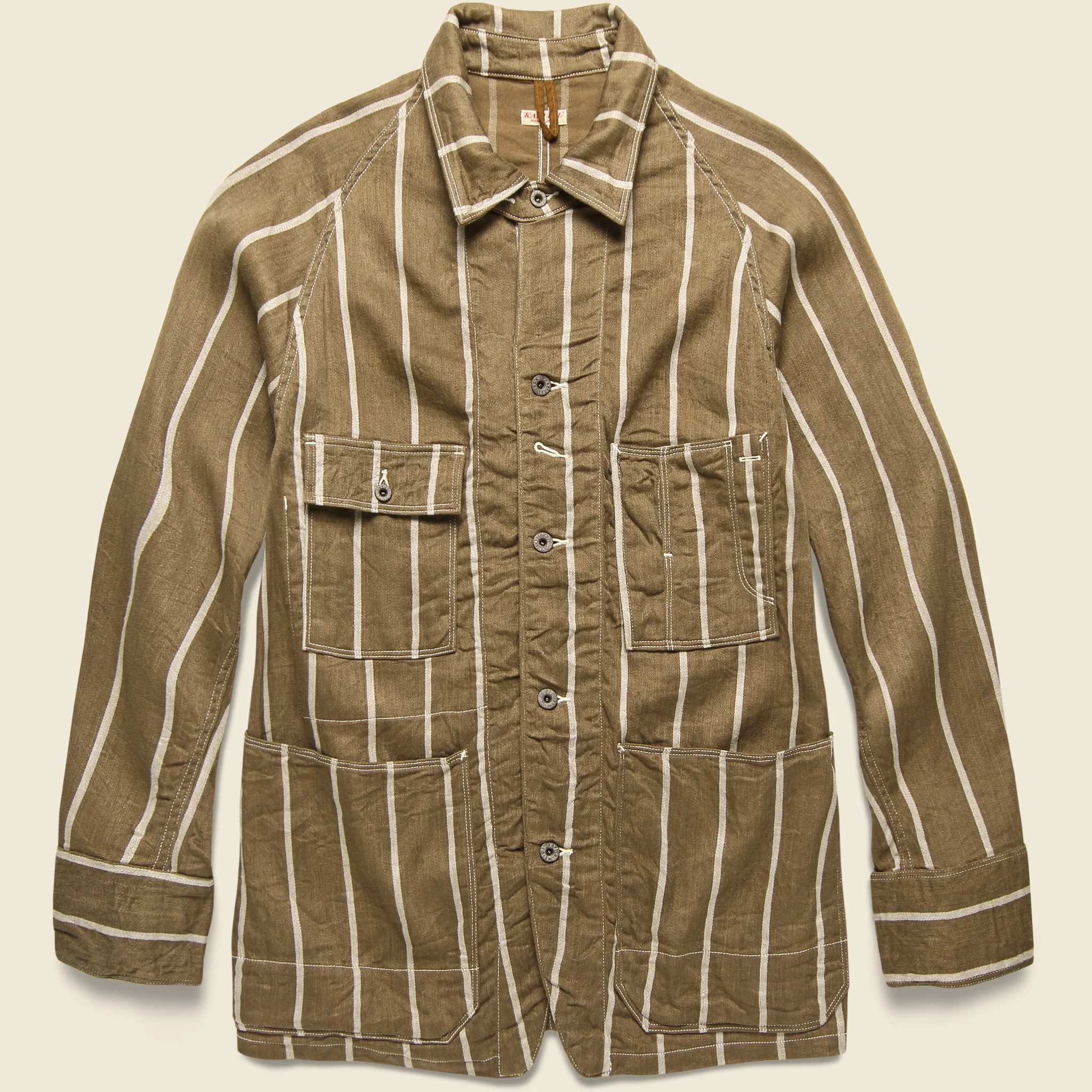 Linen Phillies Stripe Cactus Coverall Jacket - Brown