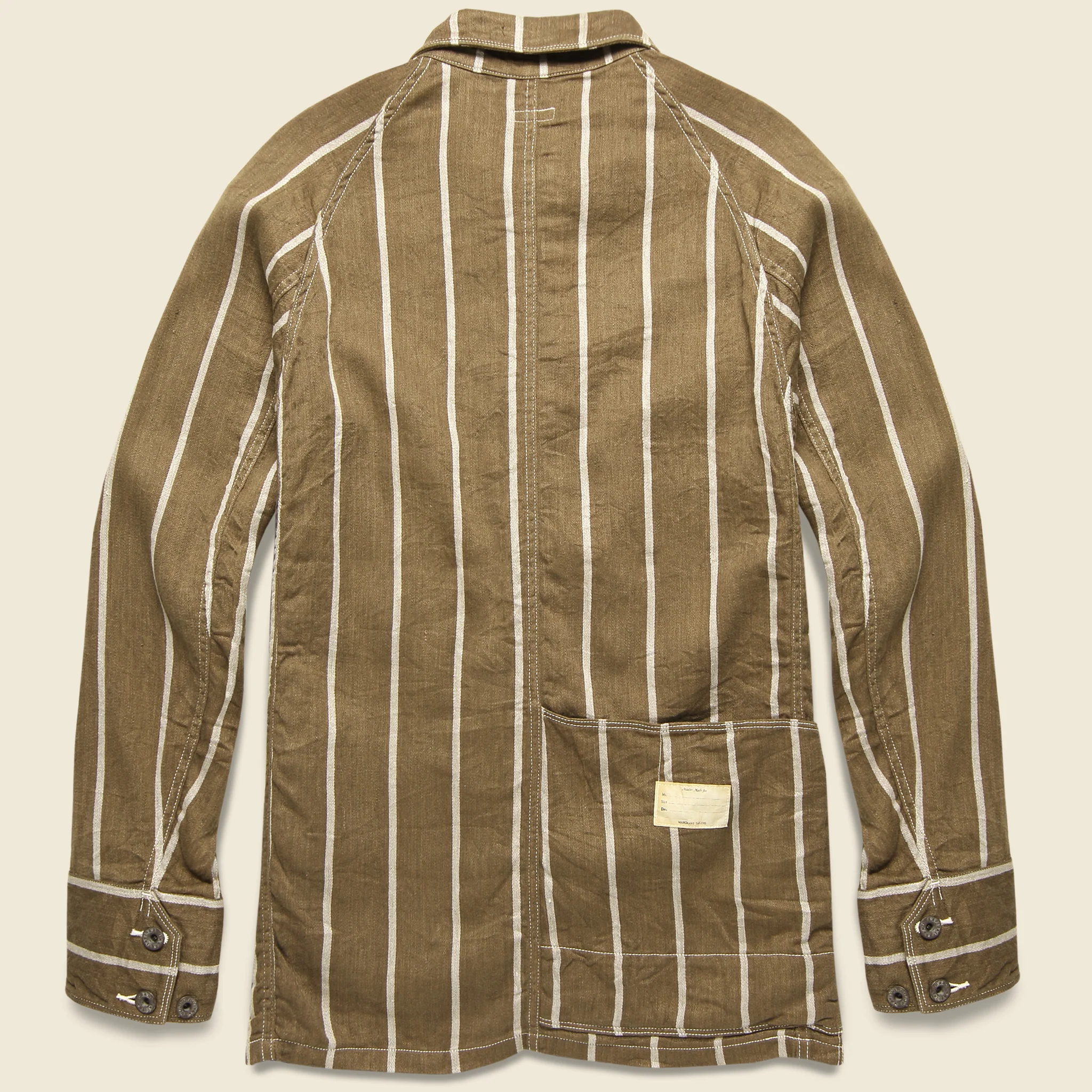 Linen Phillies Stripe Cactus Coverall Jacket - Brown - Image 2