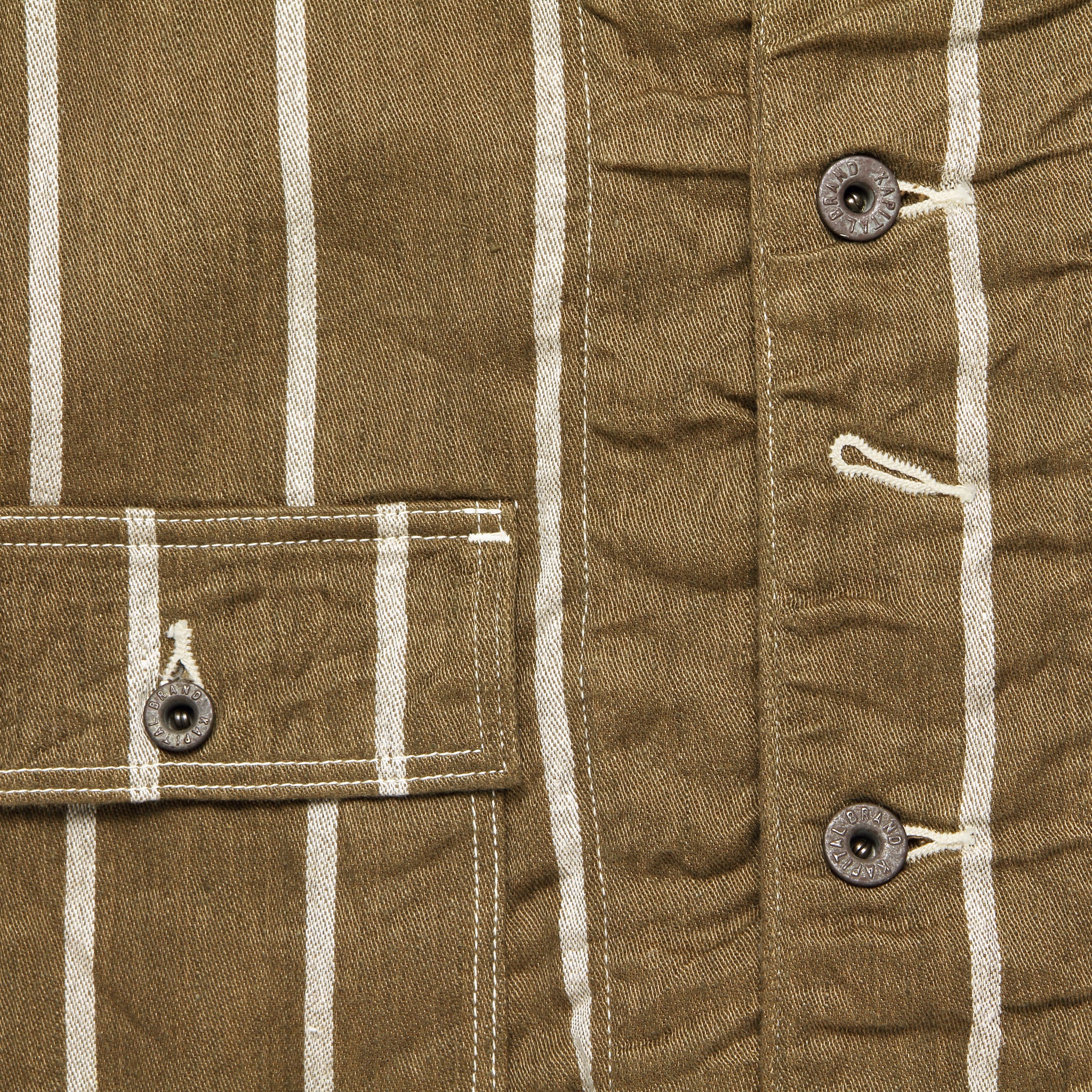 Linen Phillies Stripe Cactus Coverall Jacket - Brown - Image 3