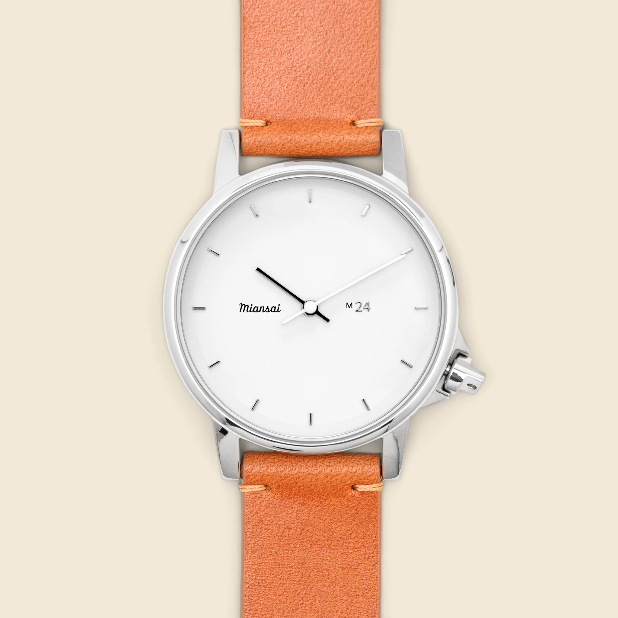 M24 Japanese Watch 39mm - Silver/White/Tan Leather