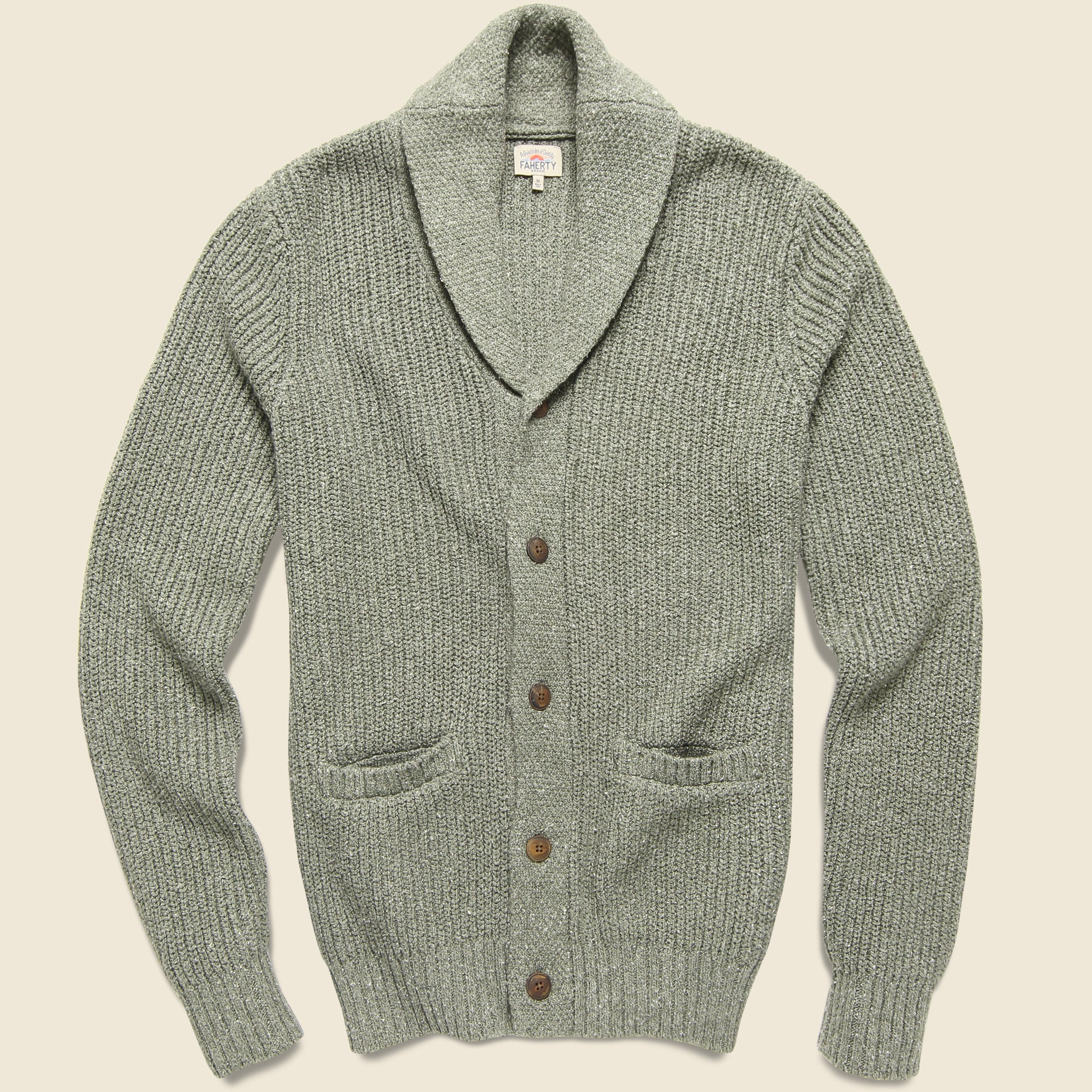 Marled Cotton Cardigan - Light Olive Marl