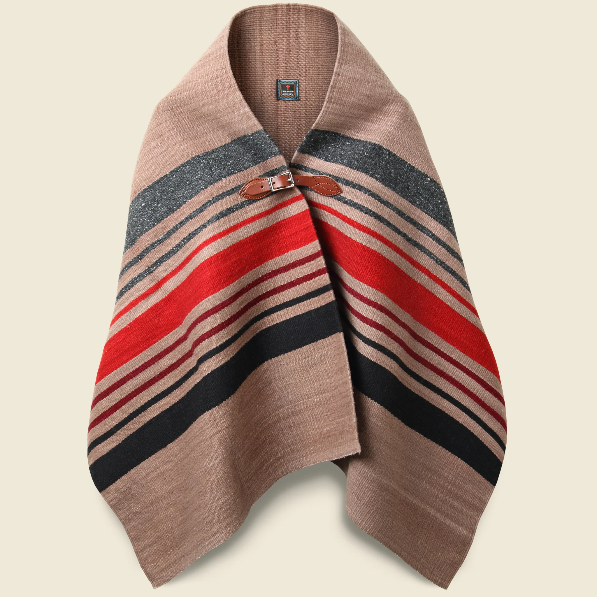 Merino Wool Blanket Poncho - Dark Beige Multi