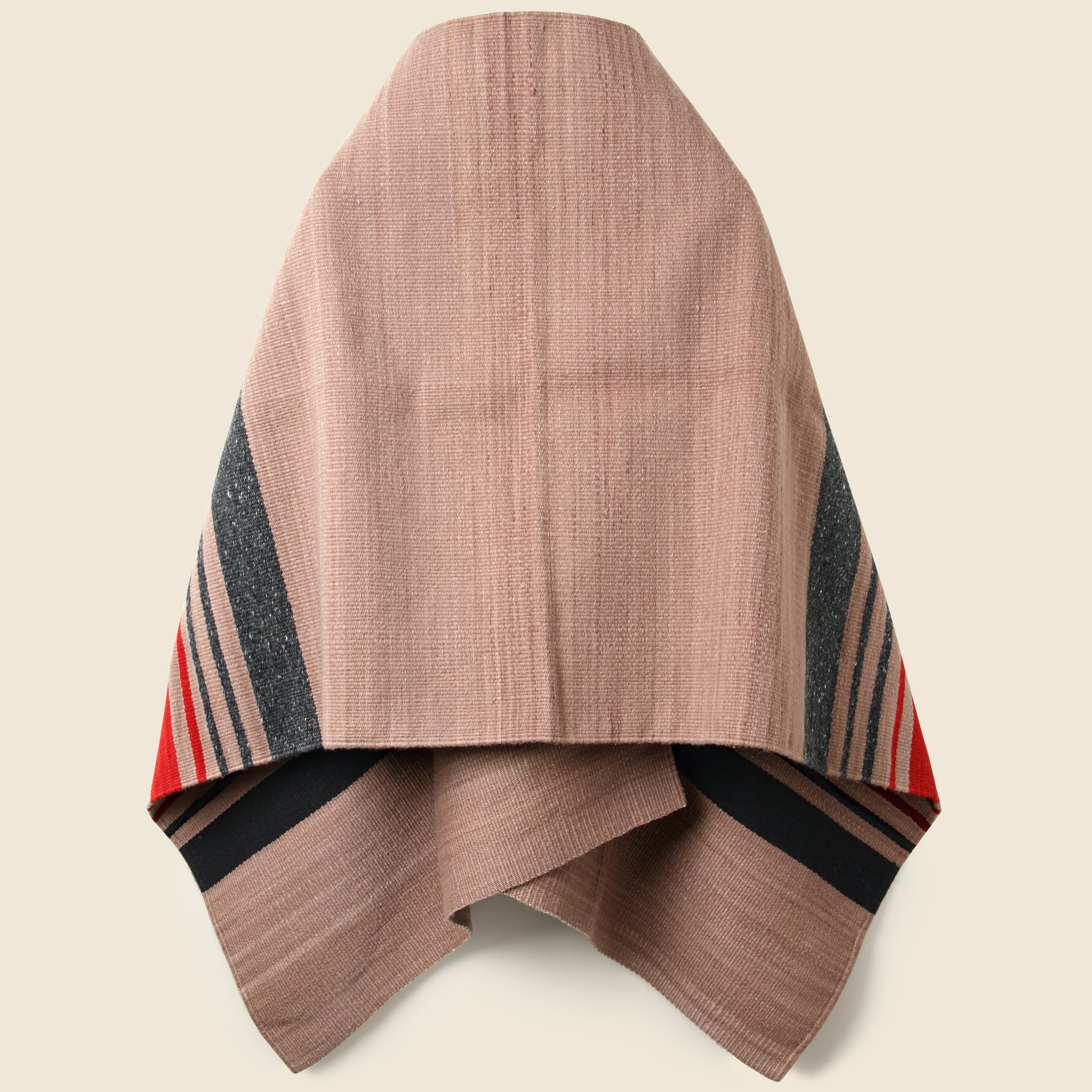 Merino Wool Blanket Poncho - Dark Beige Multi - Image 2