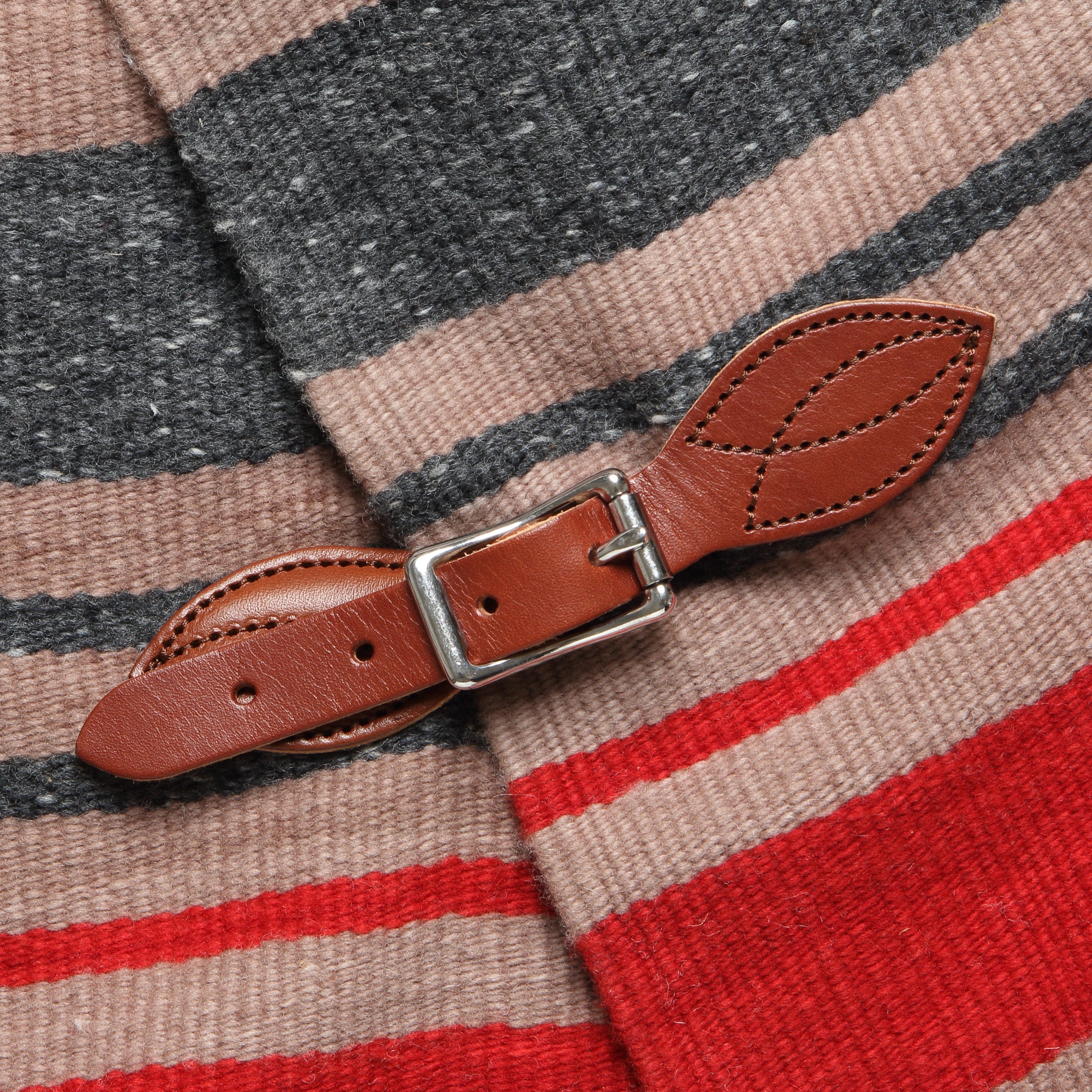 Merino Wool Blanket Poncho - Dark Beige Multi - Image 3