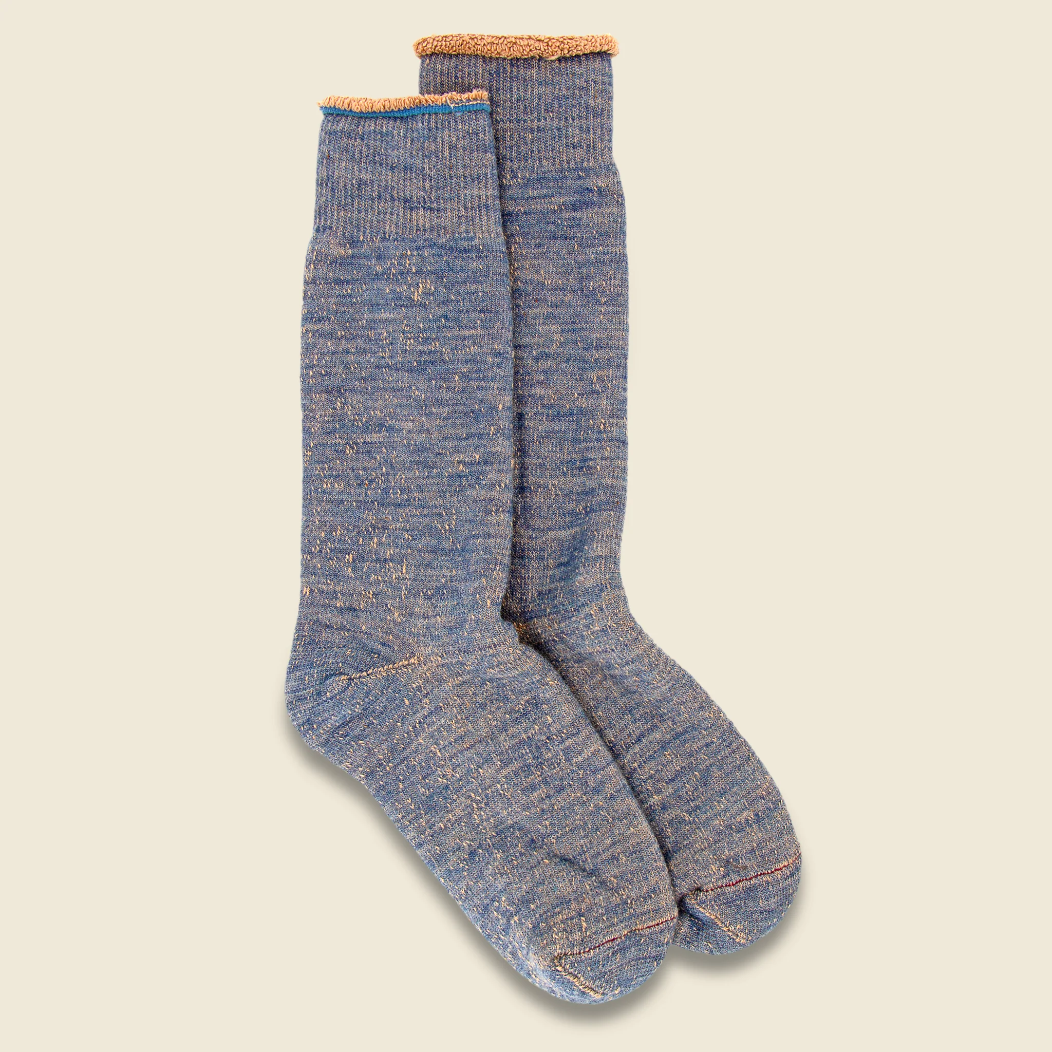 Merino Wool Double Face Crew Sock - Blue/Brown