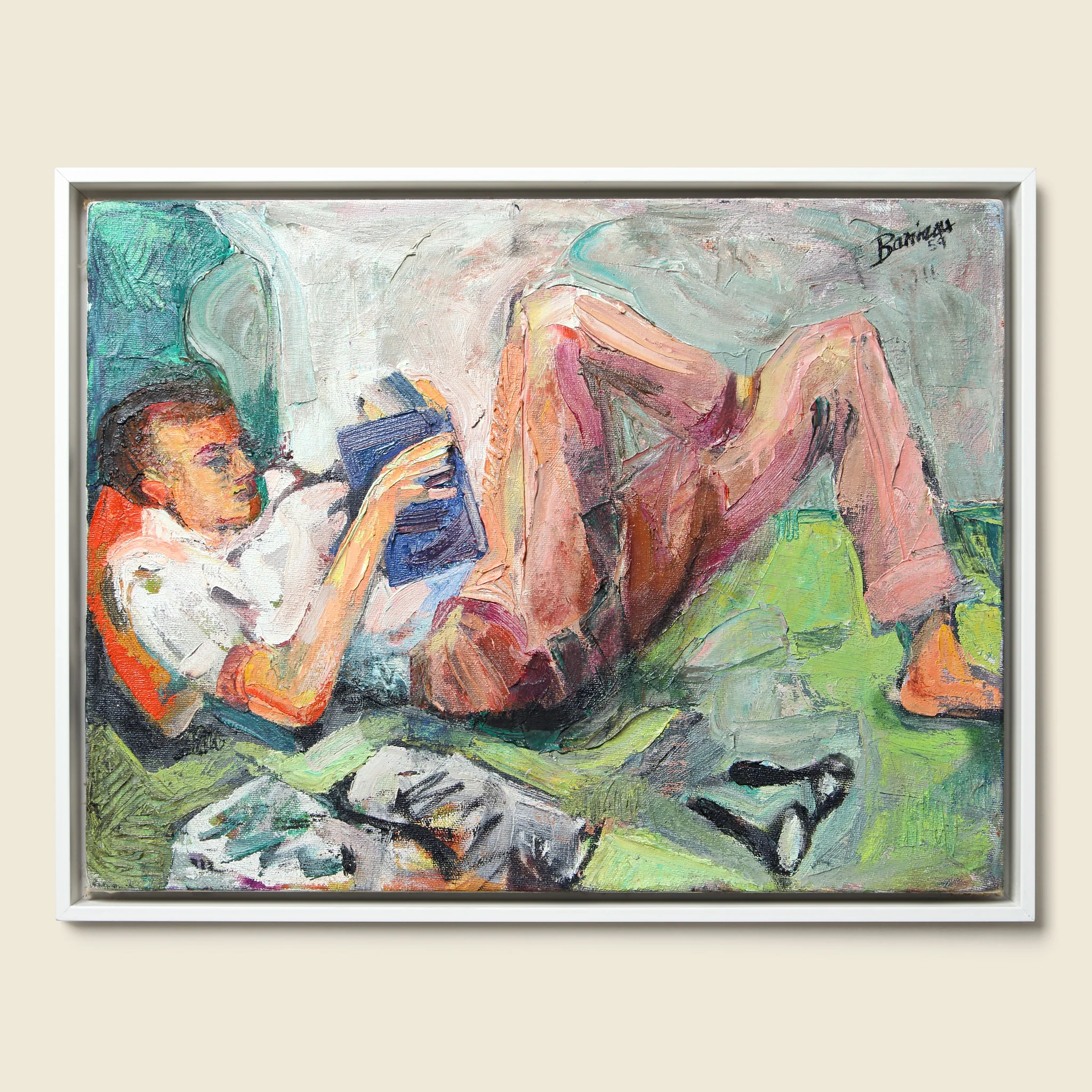 Mid-Century Reading Man Painting