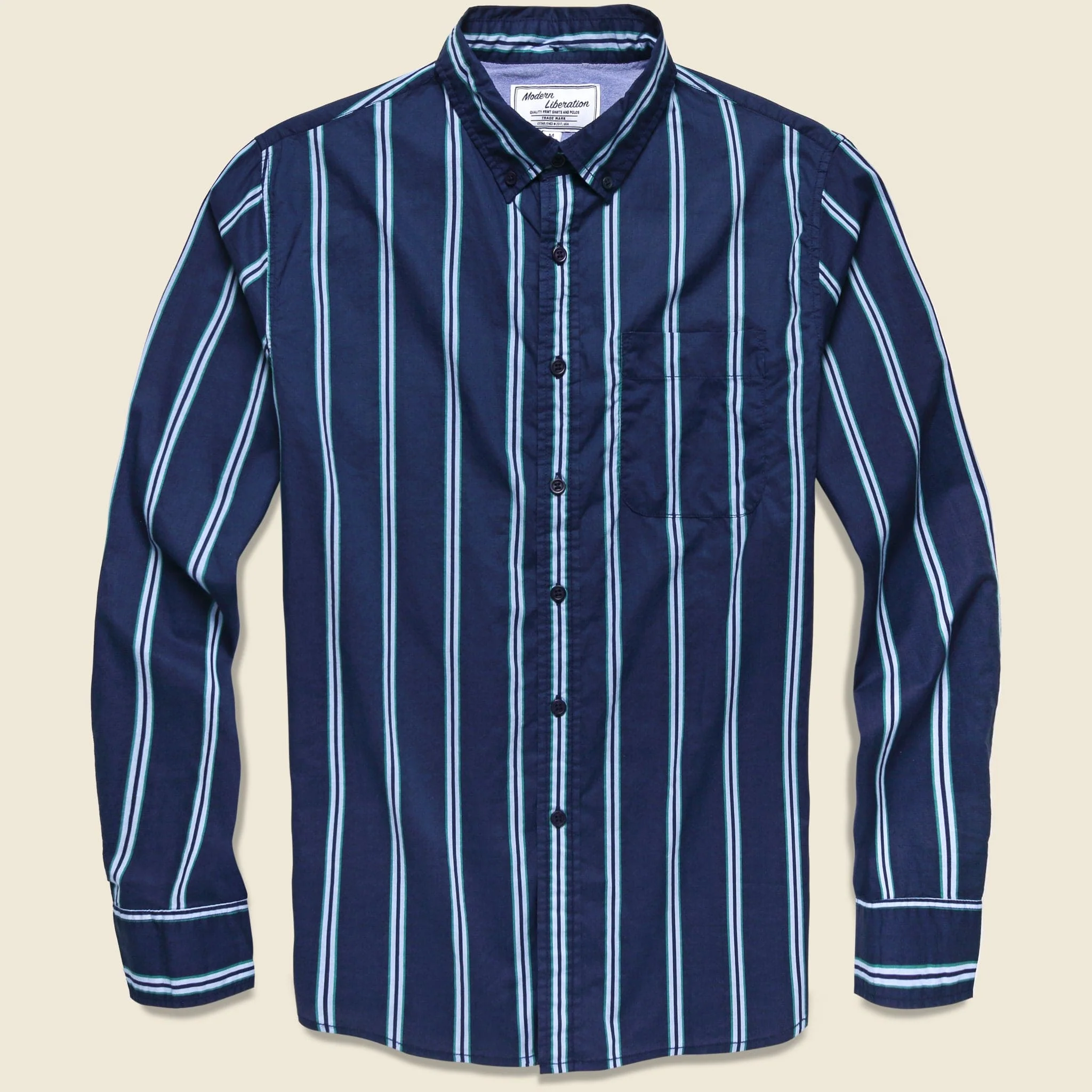 Vintage Stripe Print Shirt - Navy