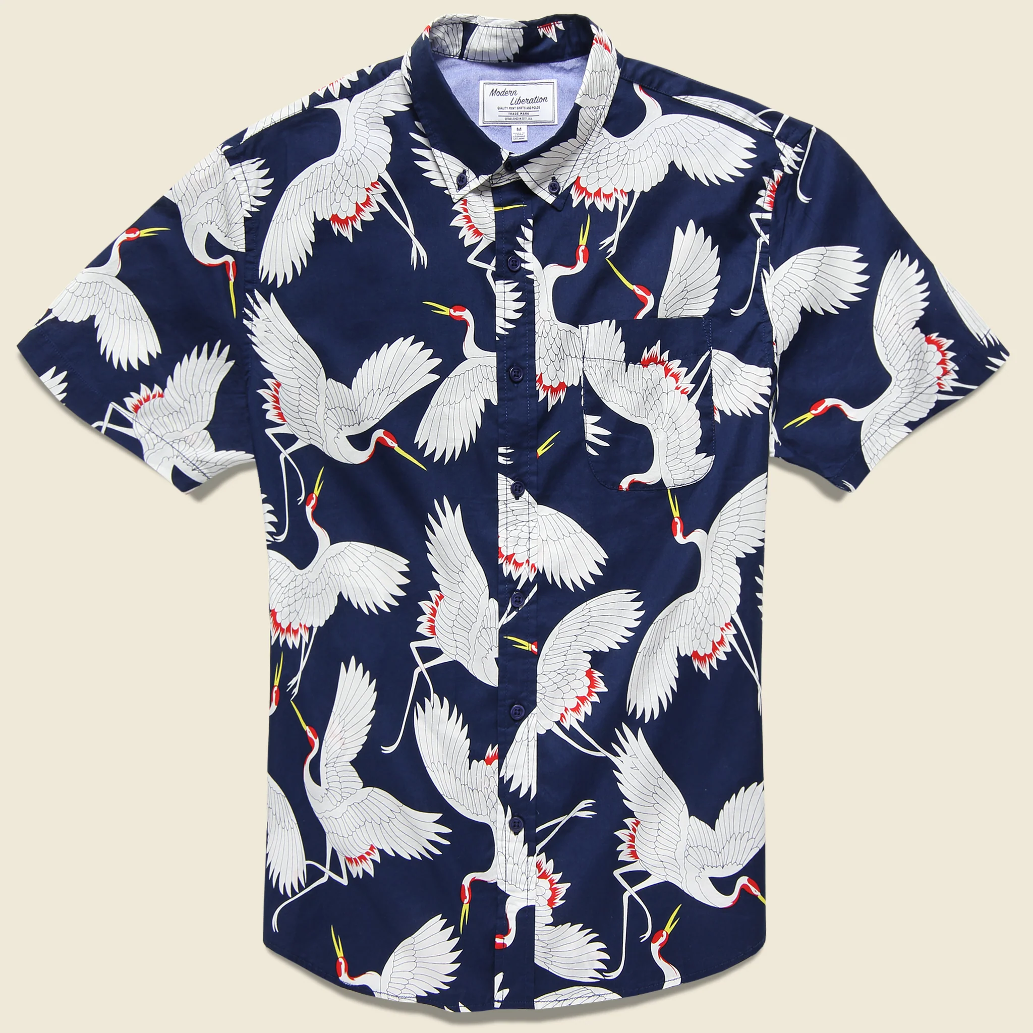 Crane Print Shirt - Navy