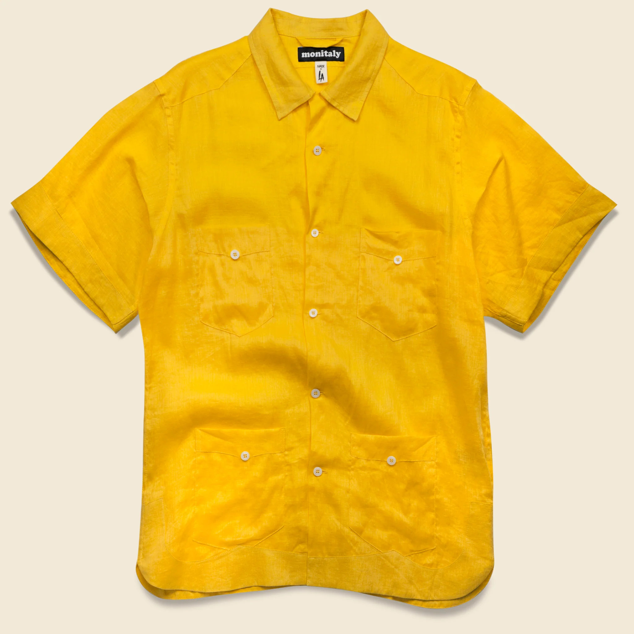 Linen Guayabera Shirt - Yellow