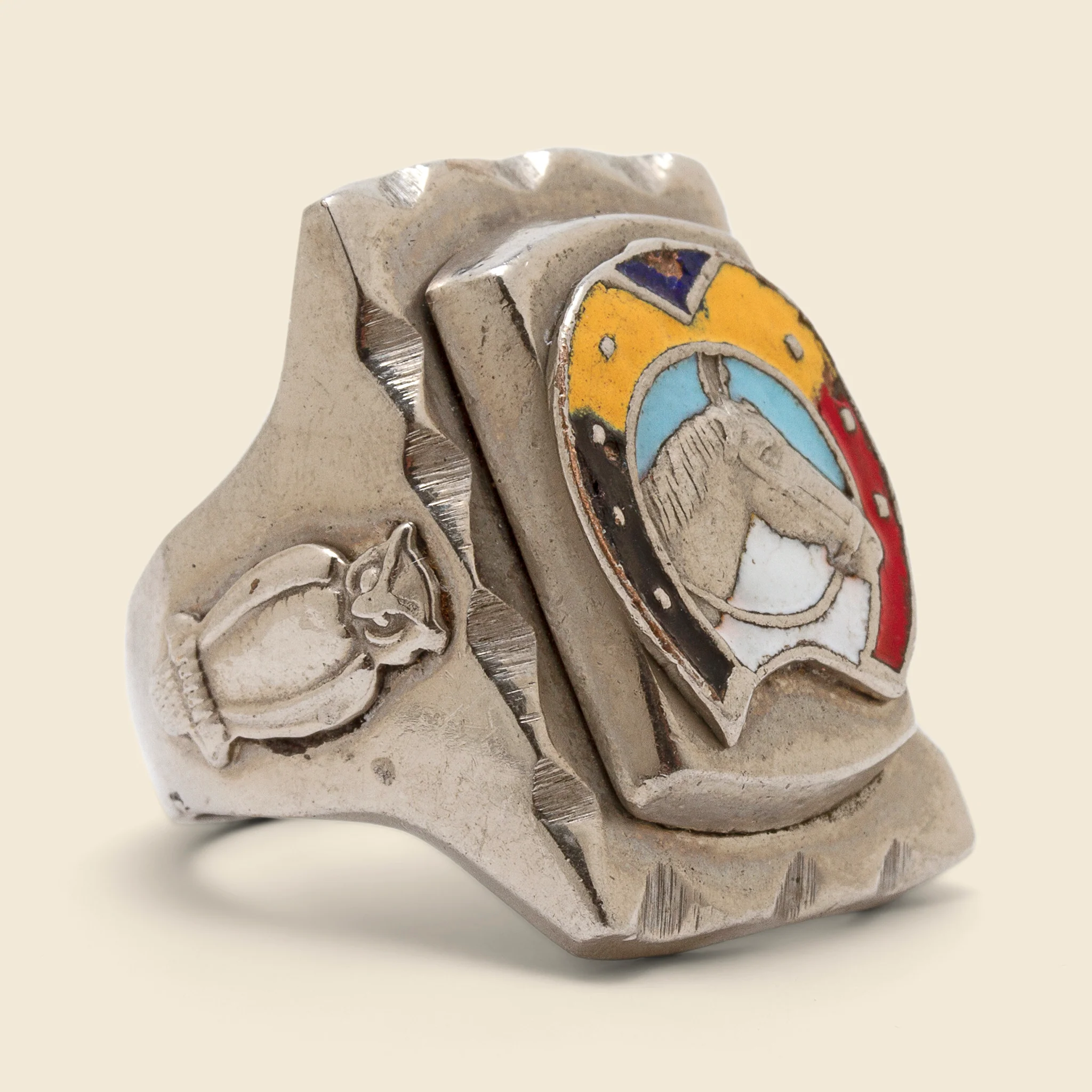 Multi-Color Enamel Horse Biker Ring