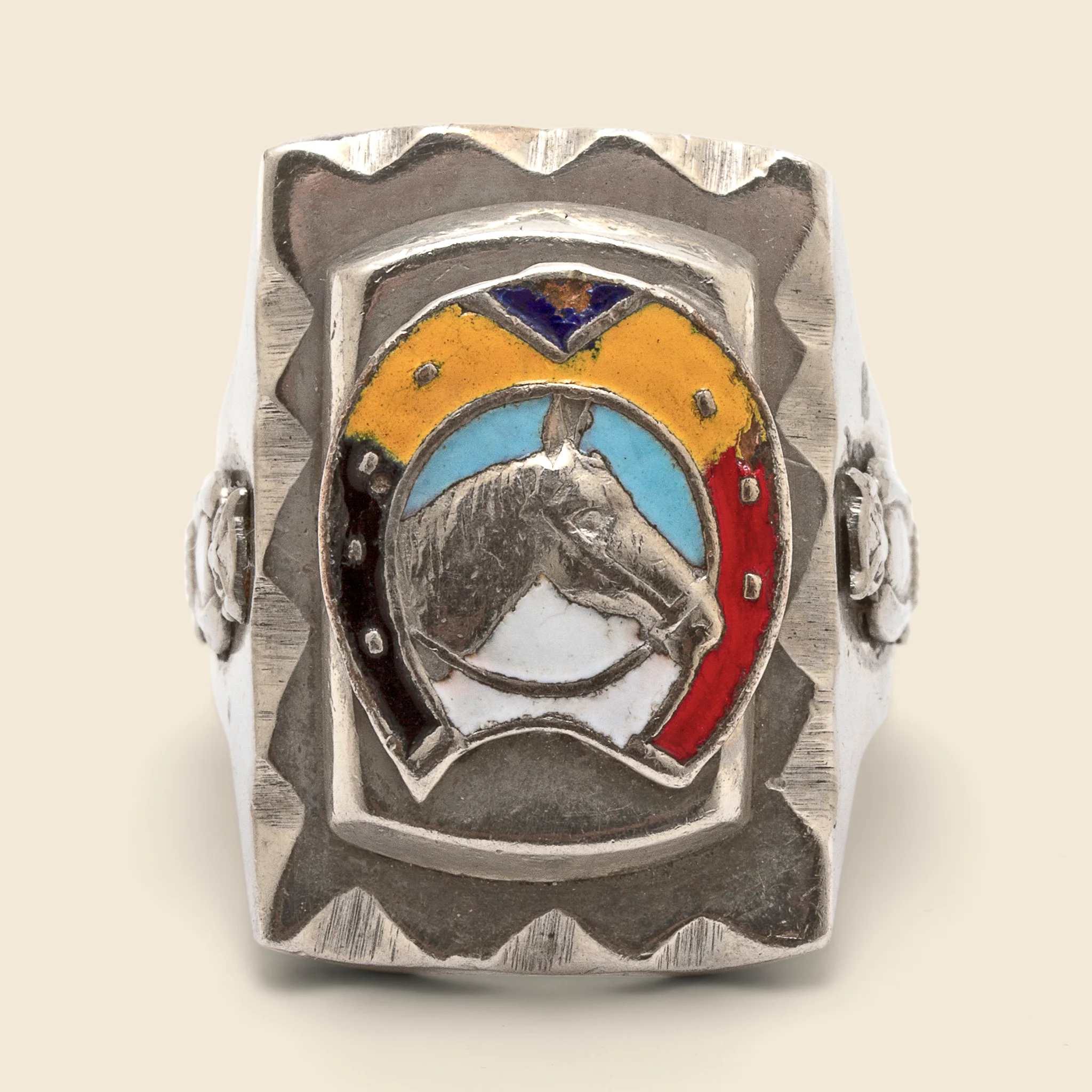 Multi-Color Enamel Horse Biker Ring - Image 2