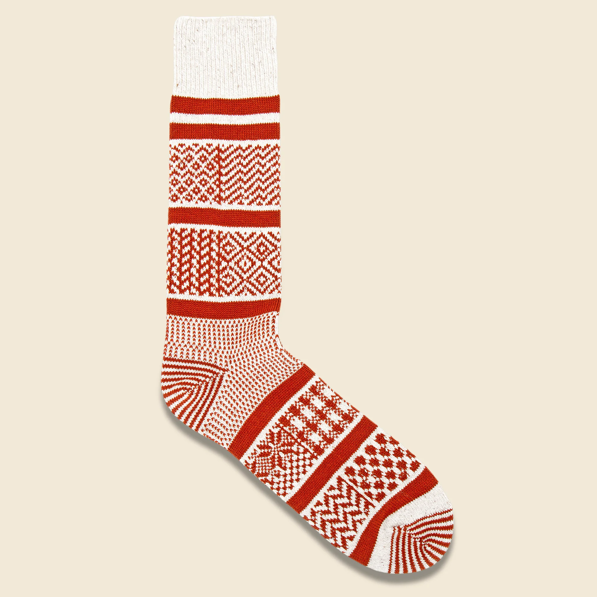 Multi Jacquard Sock - Ivory/Rust