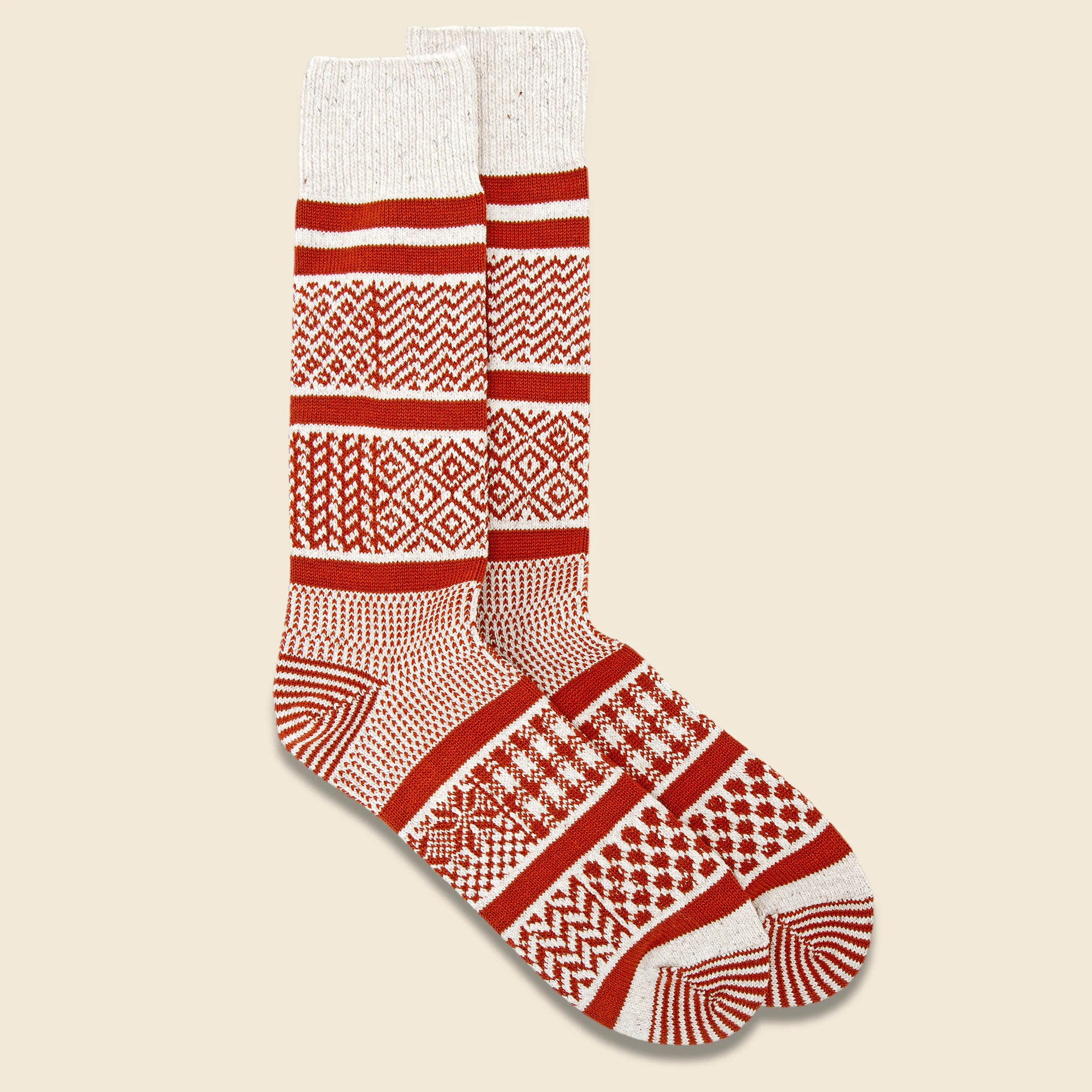 Multi Jacquard Sock - Ivory/Rust - Image 2