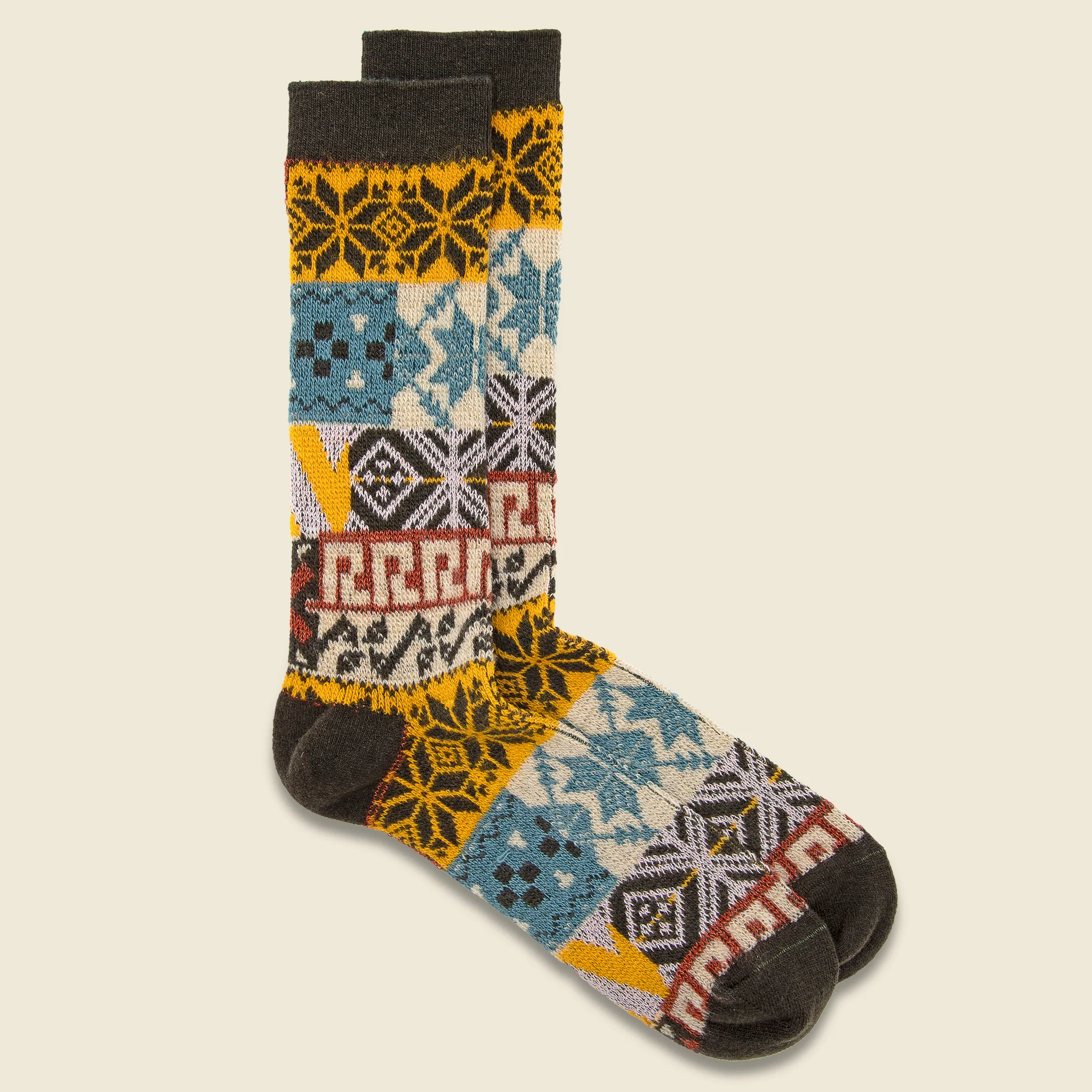 Multi JQ Pattern Crew Sock - Moss