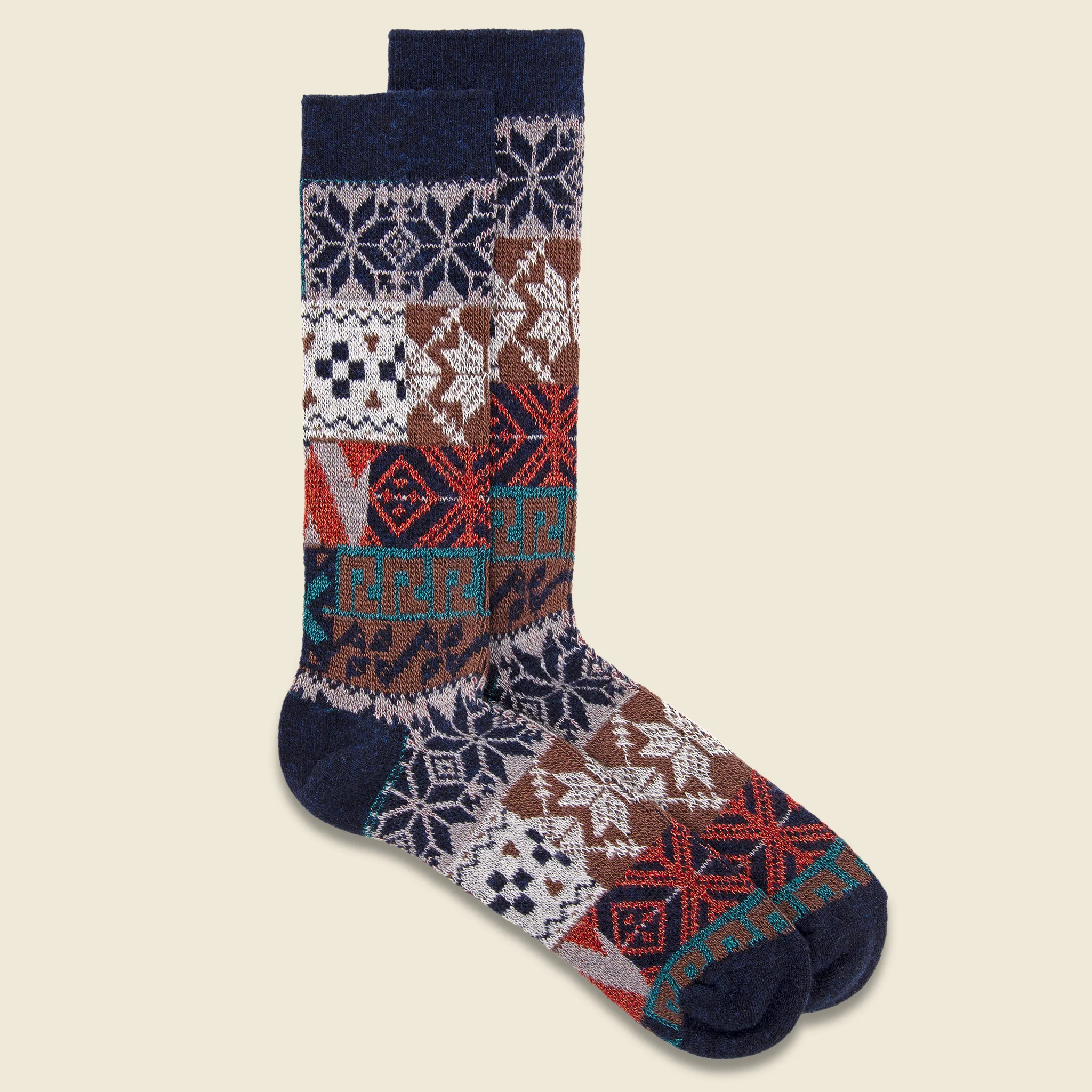 Multi JQ Pattern Crew Sock - Navy