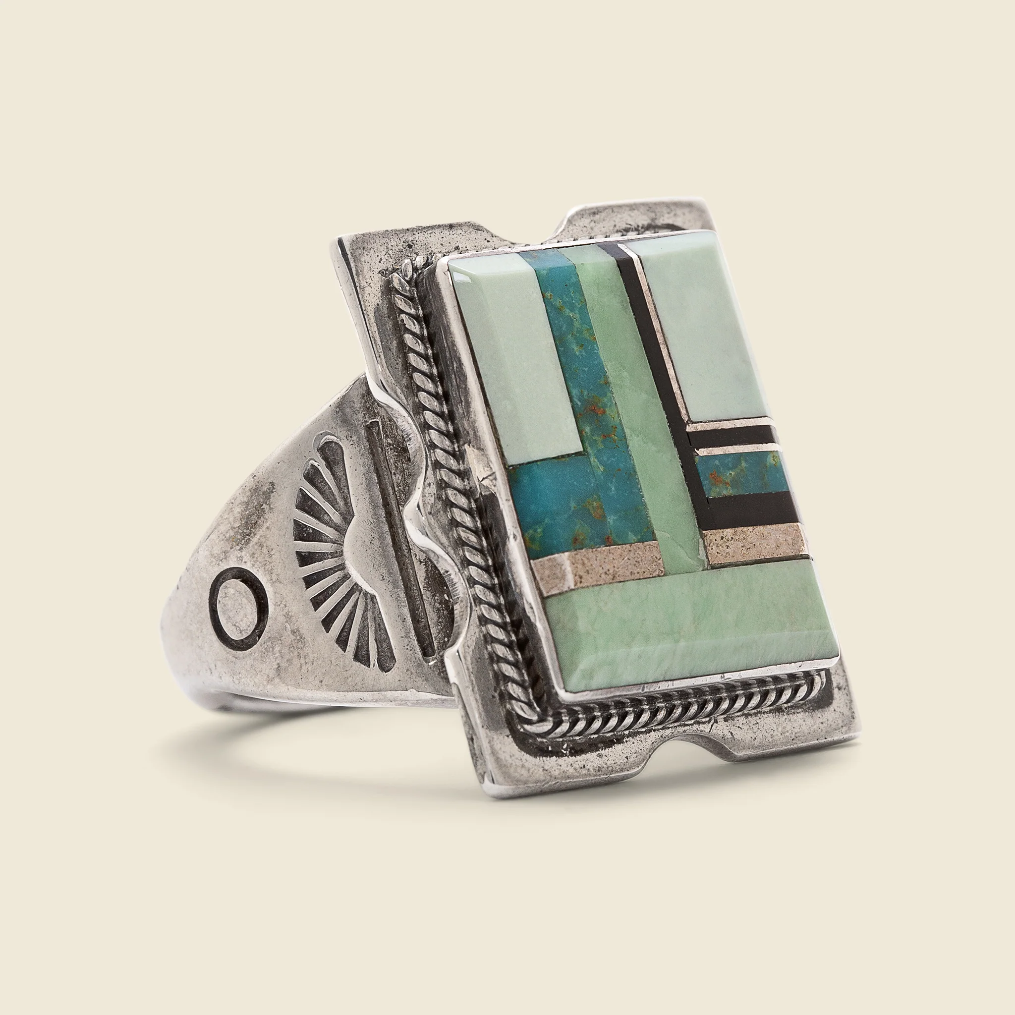 Navajo Made Geometric Turquoise Ring