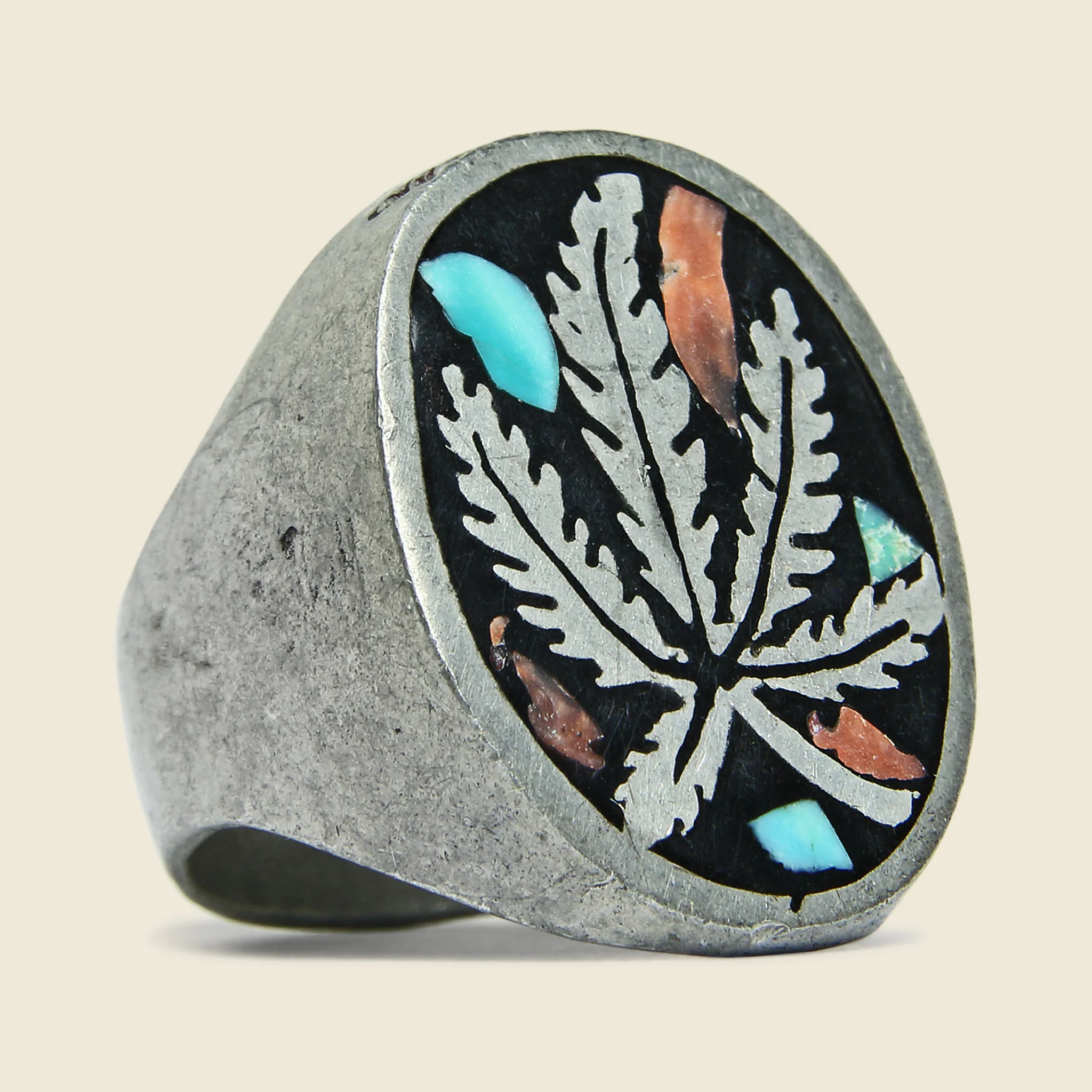 1970s Turquoise & Coral Weed Ring