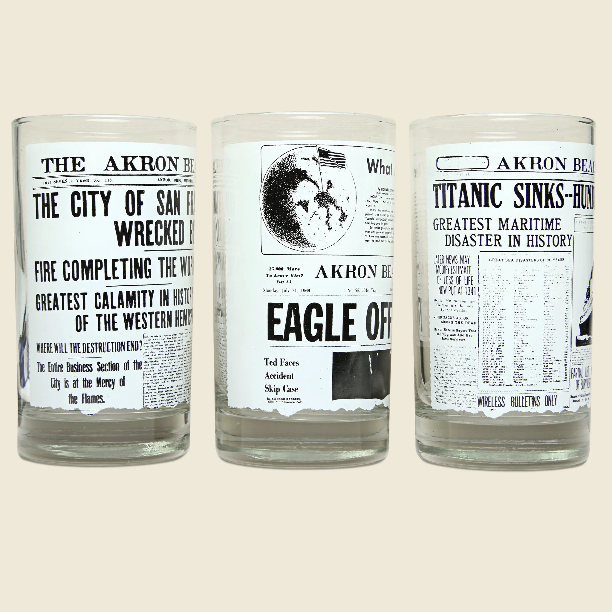1970s Set of 6 Newspaper Headline Glasses - Image 2