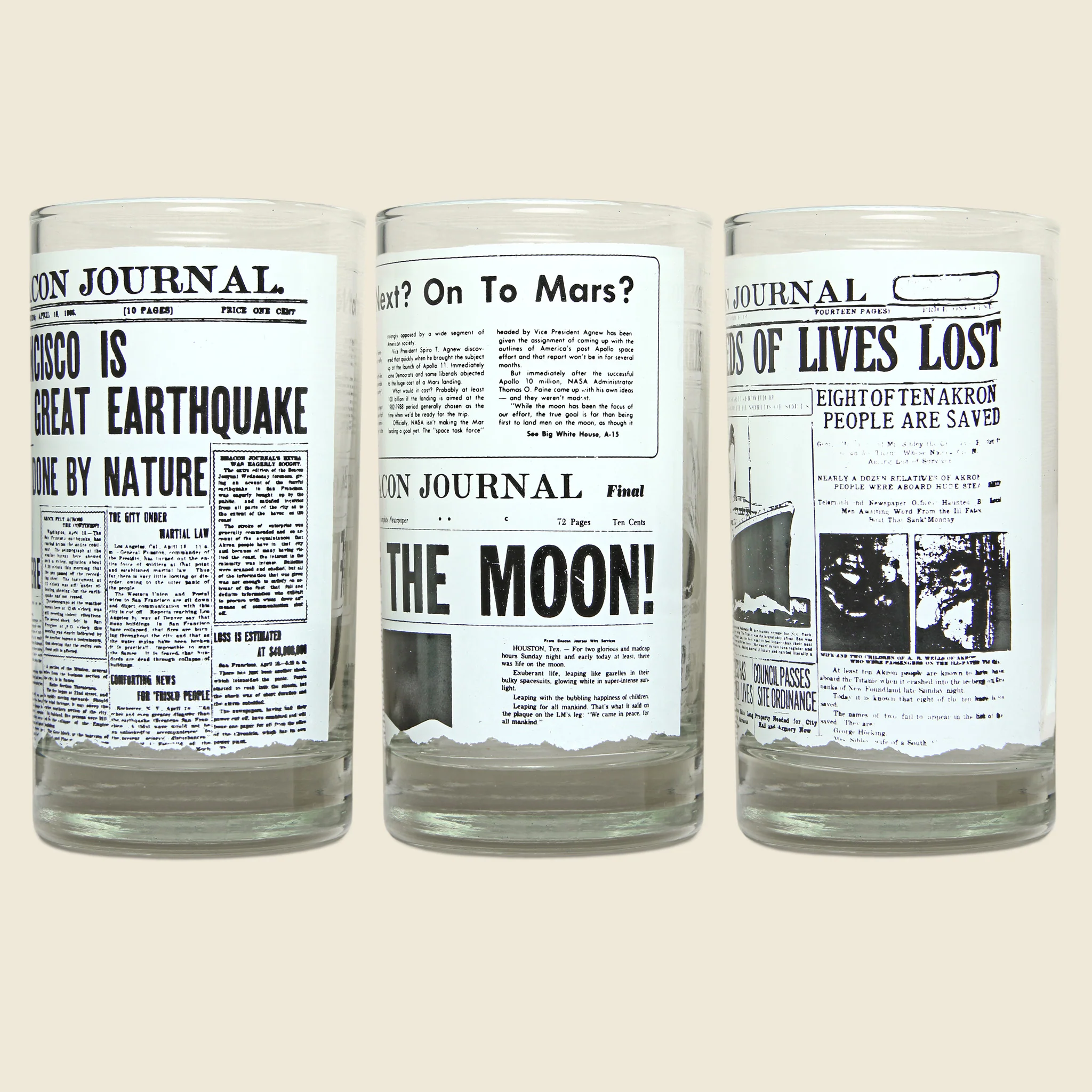 1970s Set of 6 Newspaper Headline Glasses - Image 3
