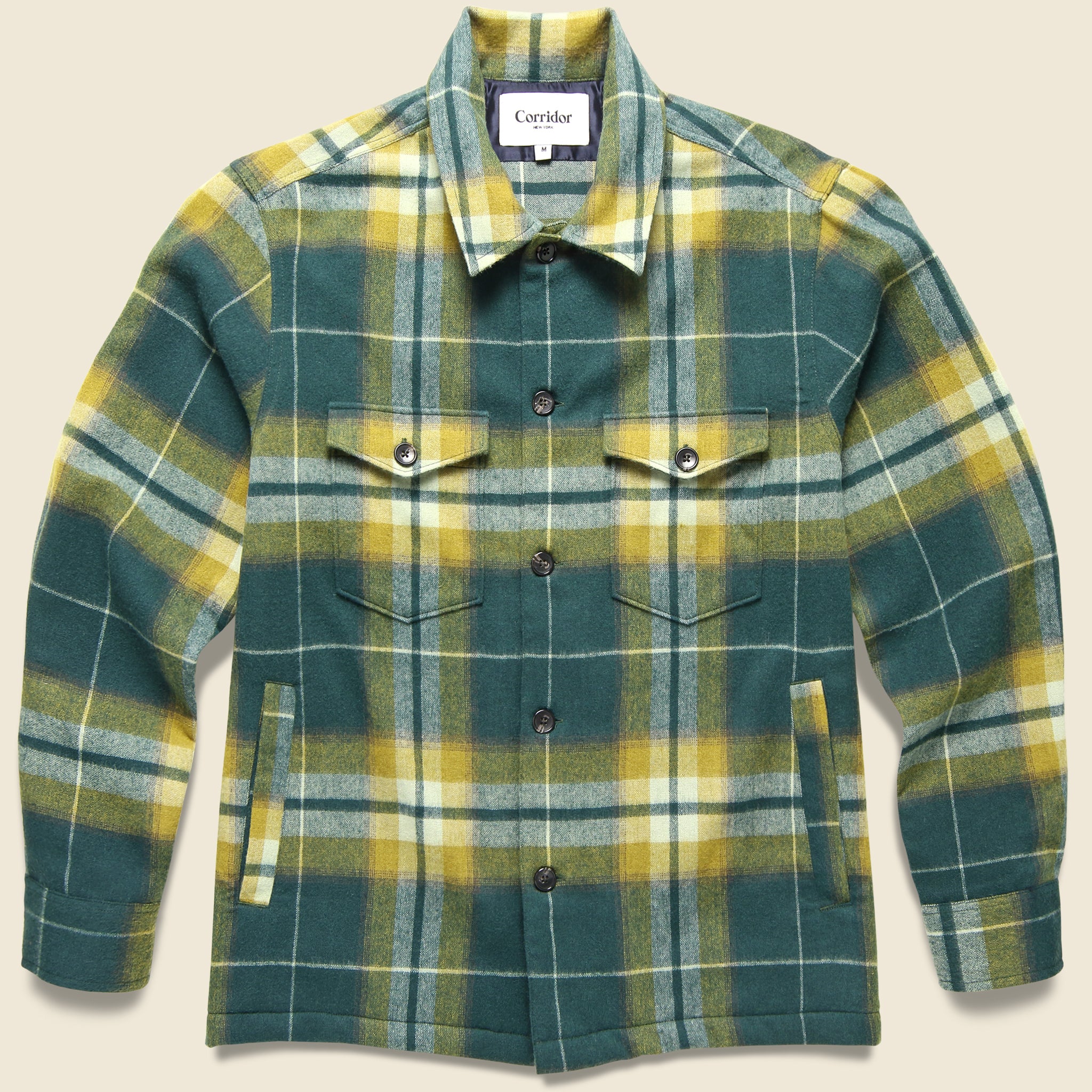 Ombre Plaid Military Shirt Jacket - Green