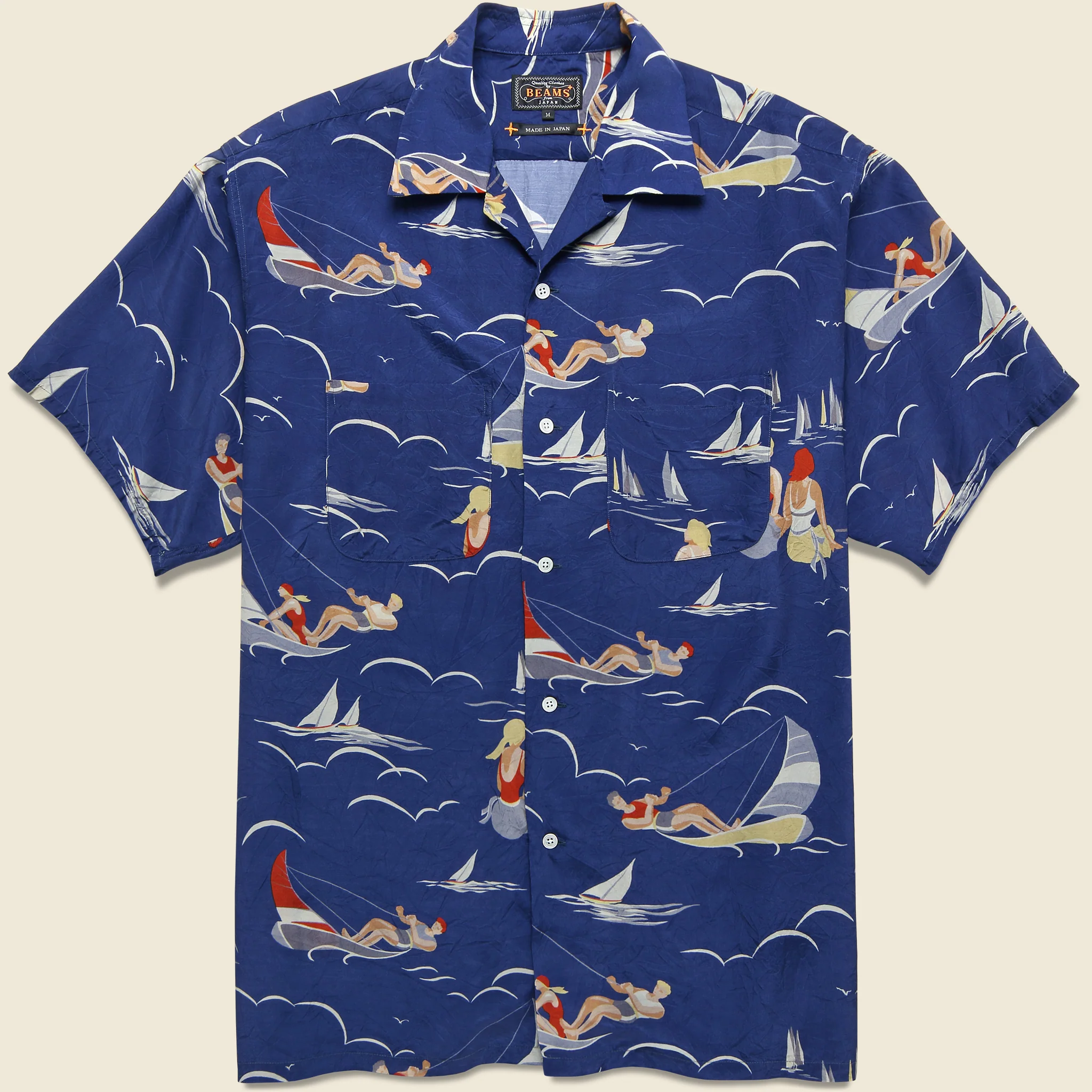 Open Collar Sailing Print Shirt - Blue