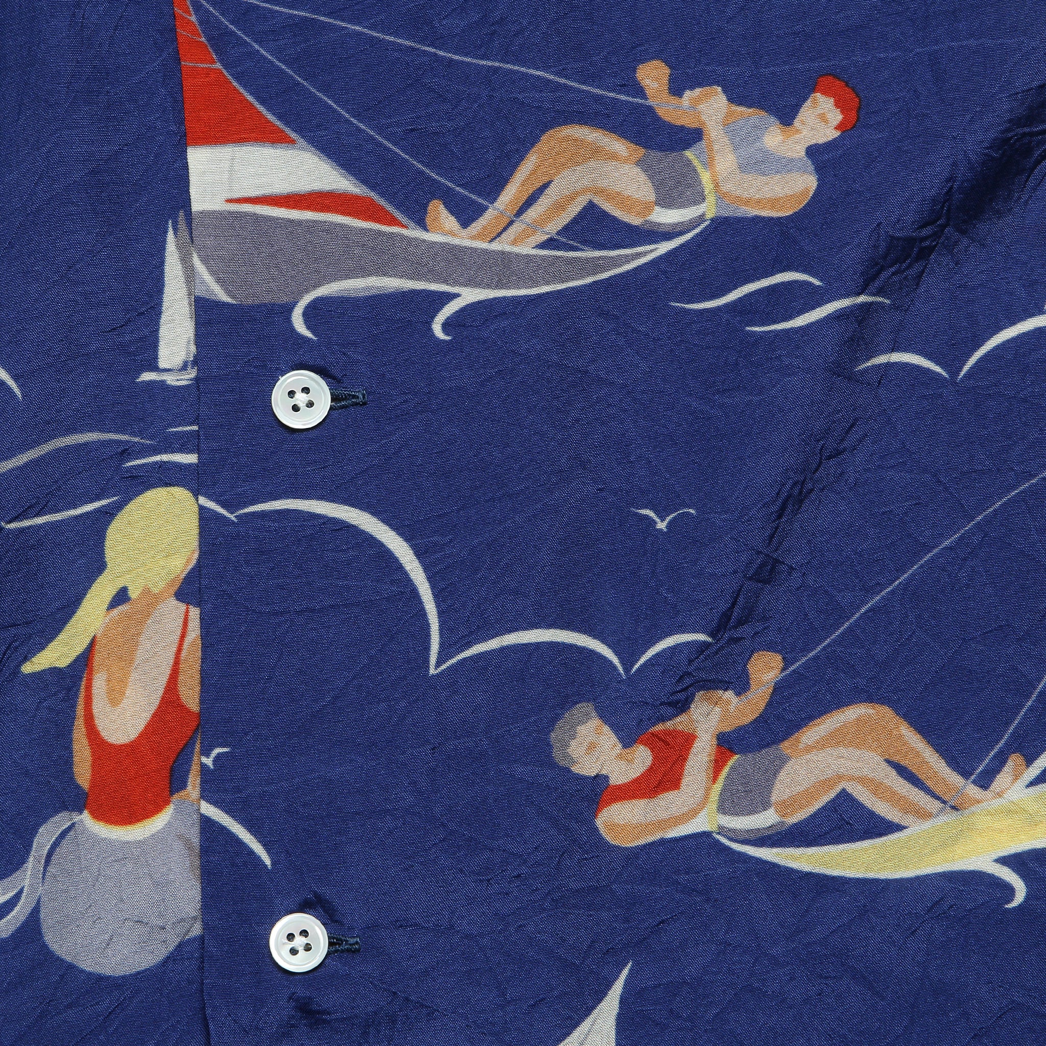 Open Collar Sailing Print Shirt - Blue - Image 3