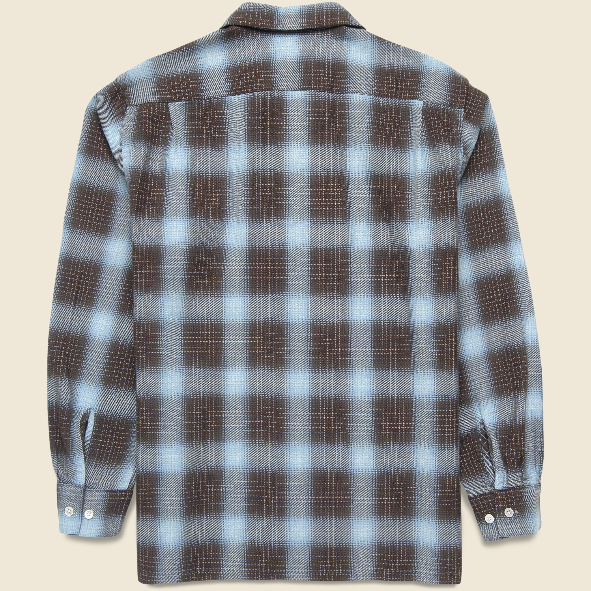 Open Collar Ombre Plaid Shirt - Brown - Image 2