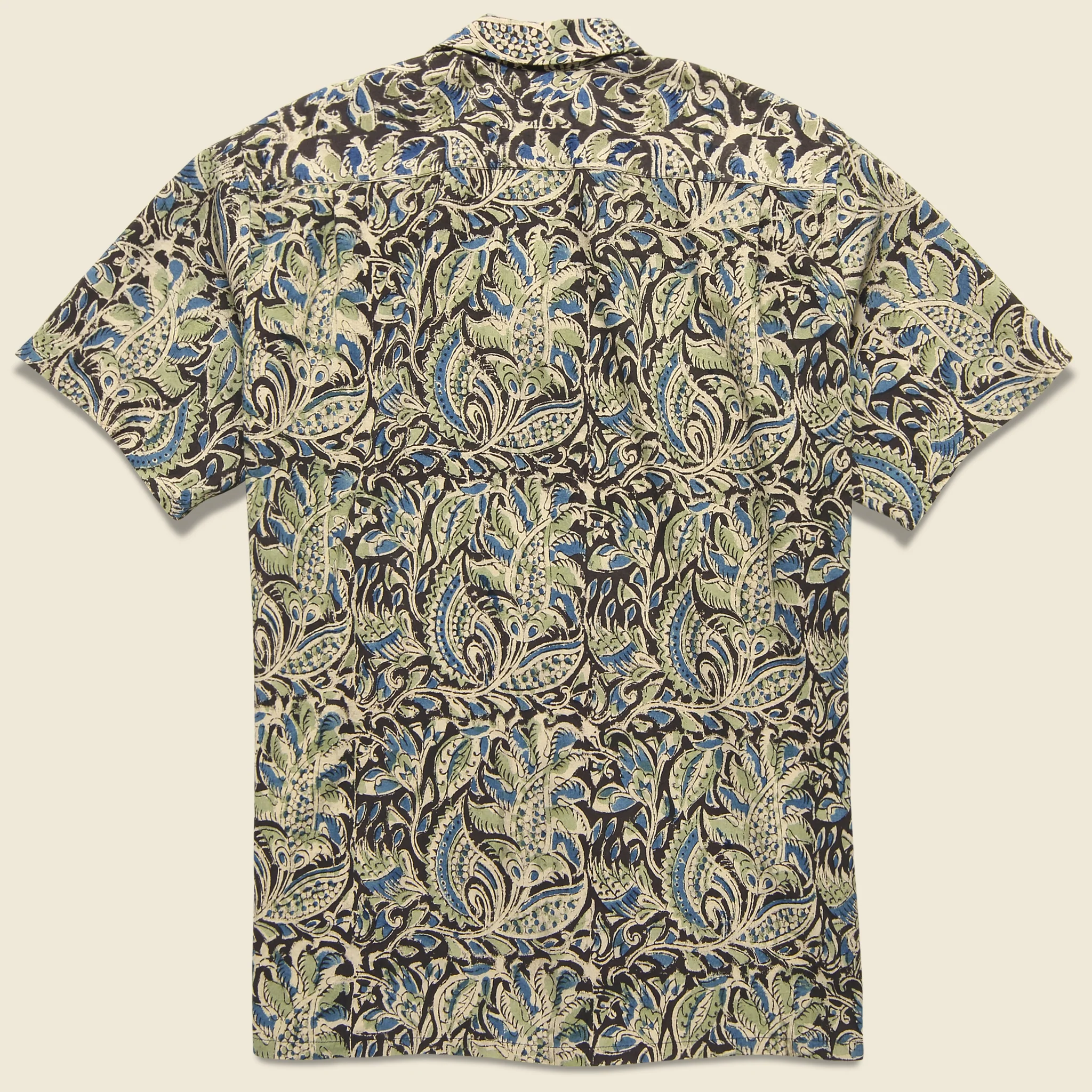 Open Collar Short Sleeve Botanical Block Print Shirt - Black - Image 2