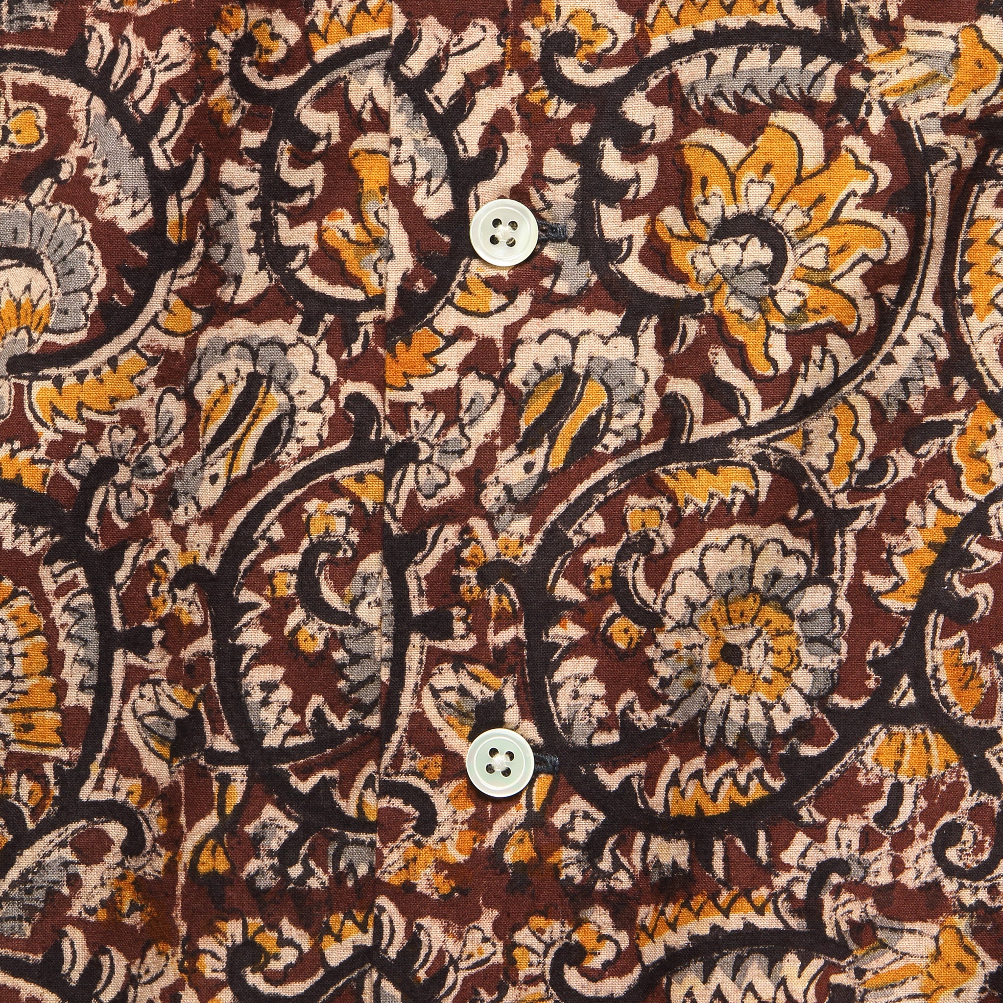 Open Collar Short Sleeve Botanical Block Print Shirt - Brown - Image 3