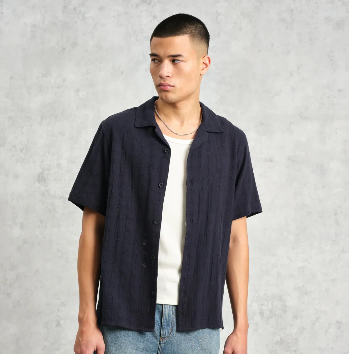 Open Weave Didcot Shirt - Navy - Image 2