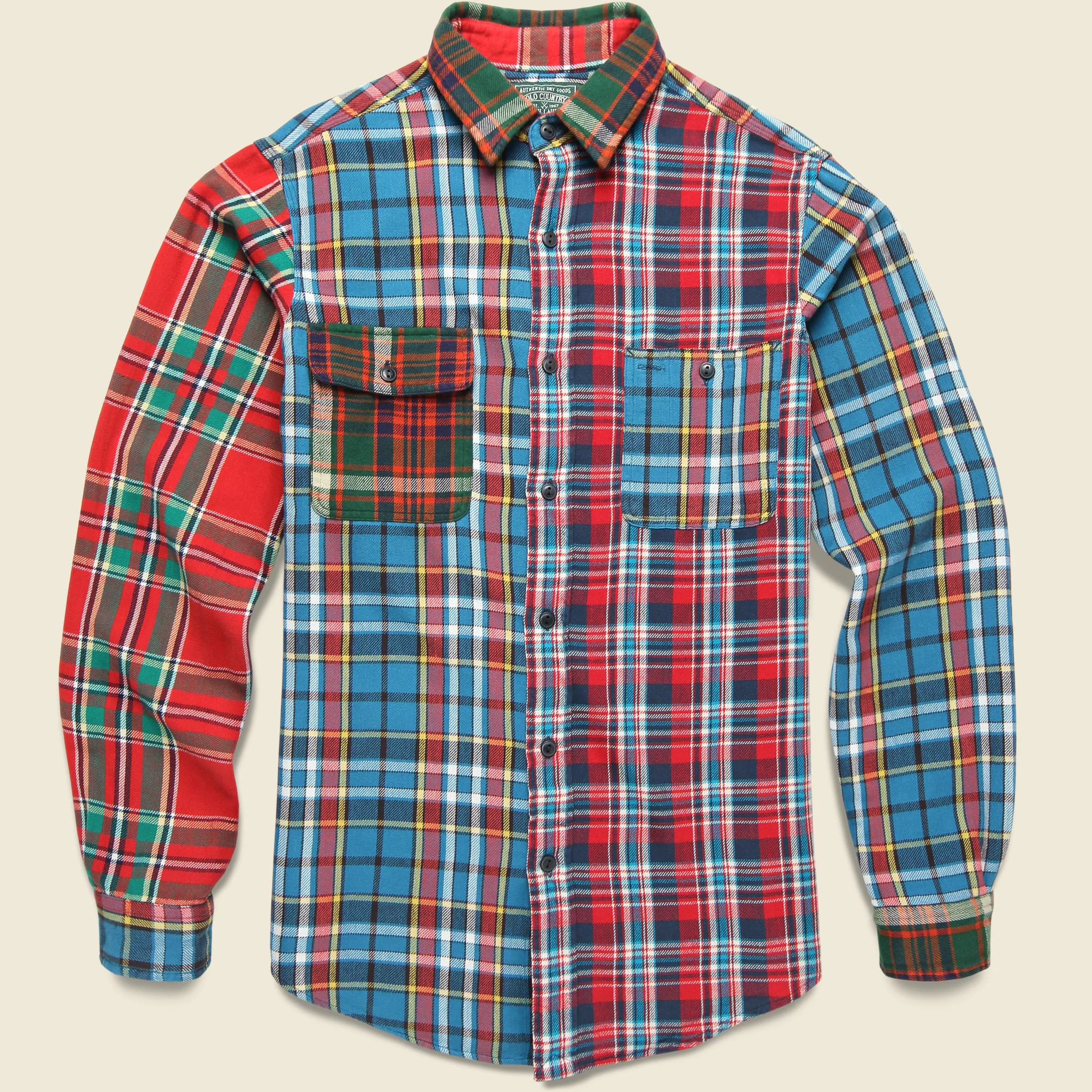 Outdoor Flannel Patchwork Dungaree Work Shirt - Patchwork
