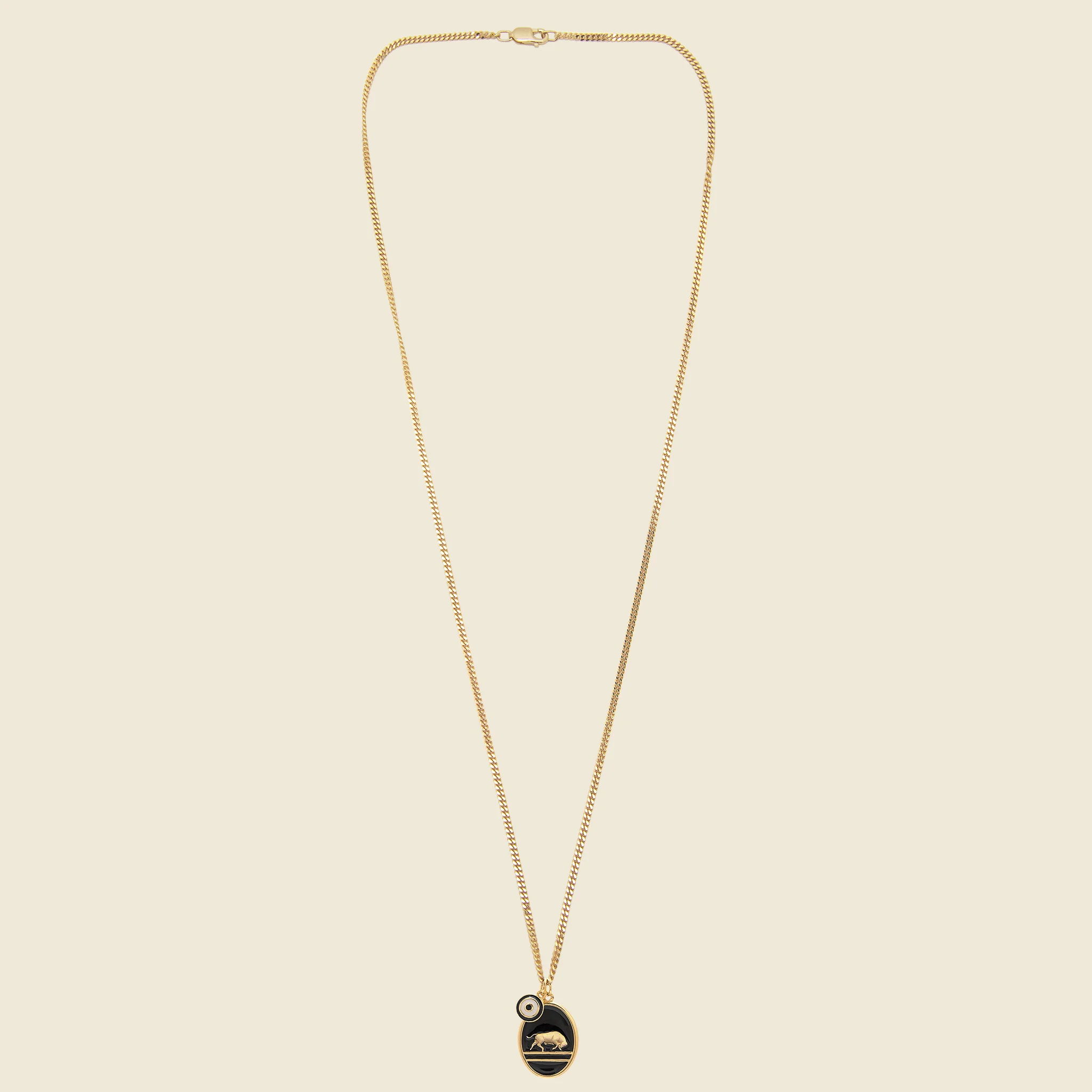 Oxen Pendant Necklace - Gold Vermeil/Black Enamel - Image 2