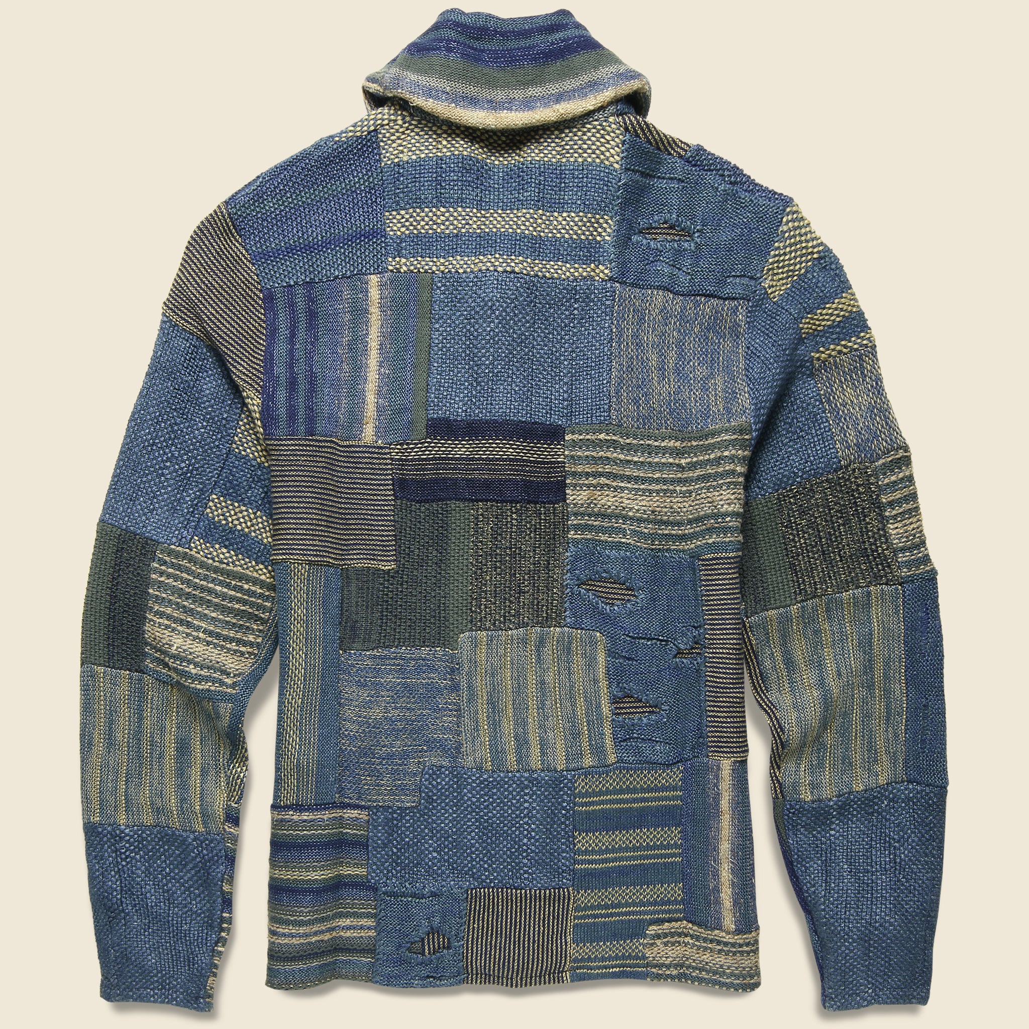 Patchwork Shawl Cardigan - Indigo Multi - Image 2